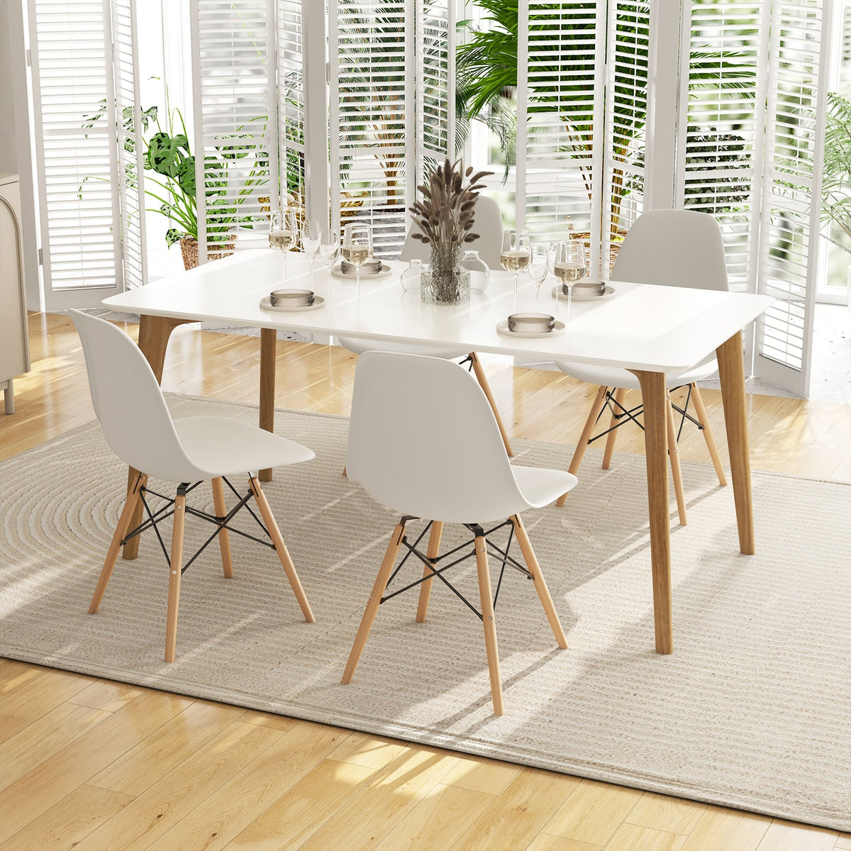 Set of 4 Modern Dining Side Chair Wood Legs-White-Dining Chairs-DECOROLALA