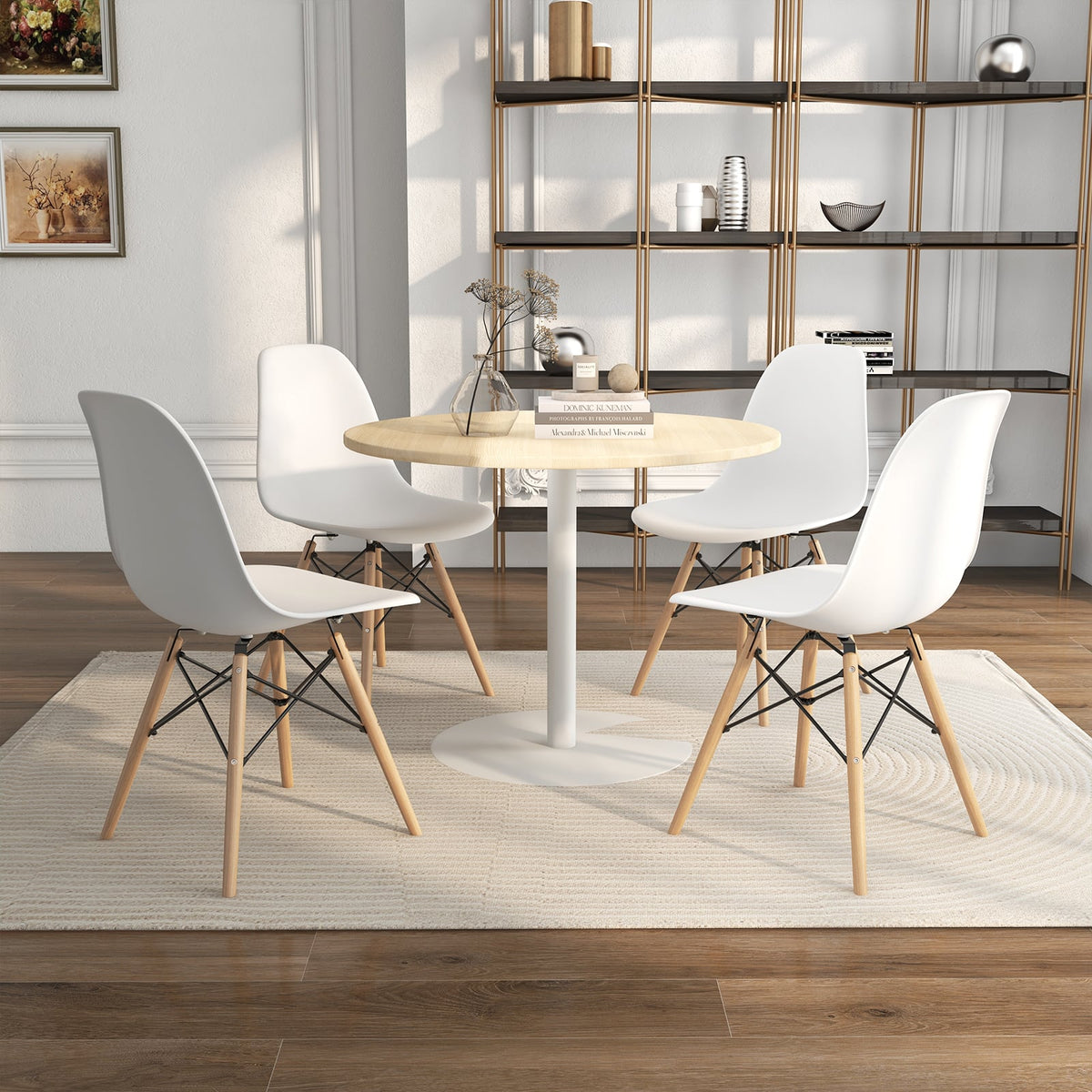 Set of 4 Modern Dining Side Chair Wood Legs-White-Dining Chairs-DECOROLALA