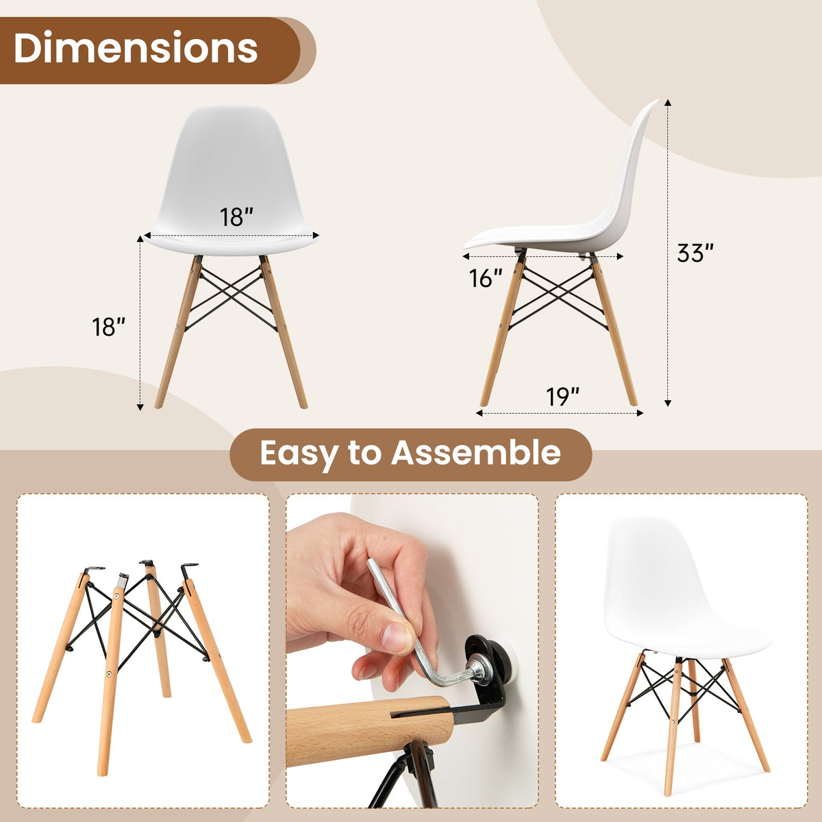 Set of 4 Modern Dining Side Chair Wood Legs-White-Dining Chairs-DECOROLALA