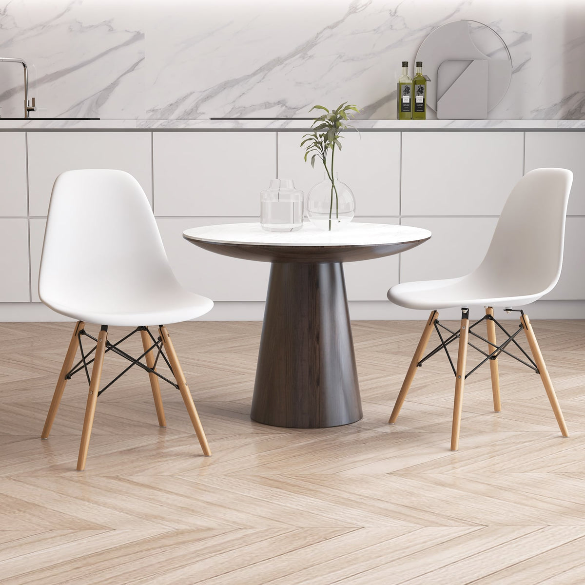 Set of 4 Modern Dining Side Chair Wood Legs-White-Dining Chairs-DECOROLALA