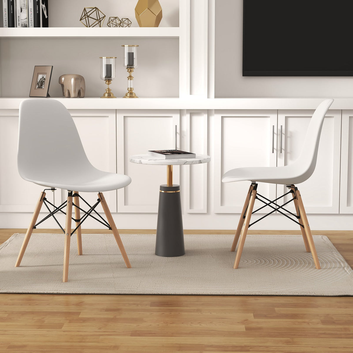 Set of 4 Modern Dining Side Chair Wood Legs-White-Dining Chairs-DECOROLALA