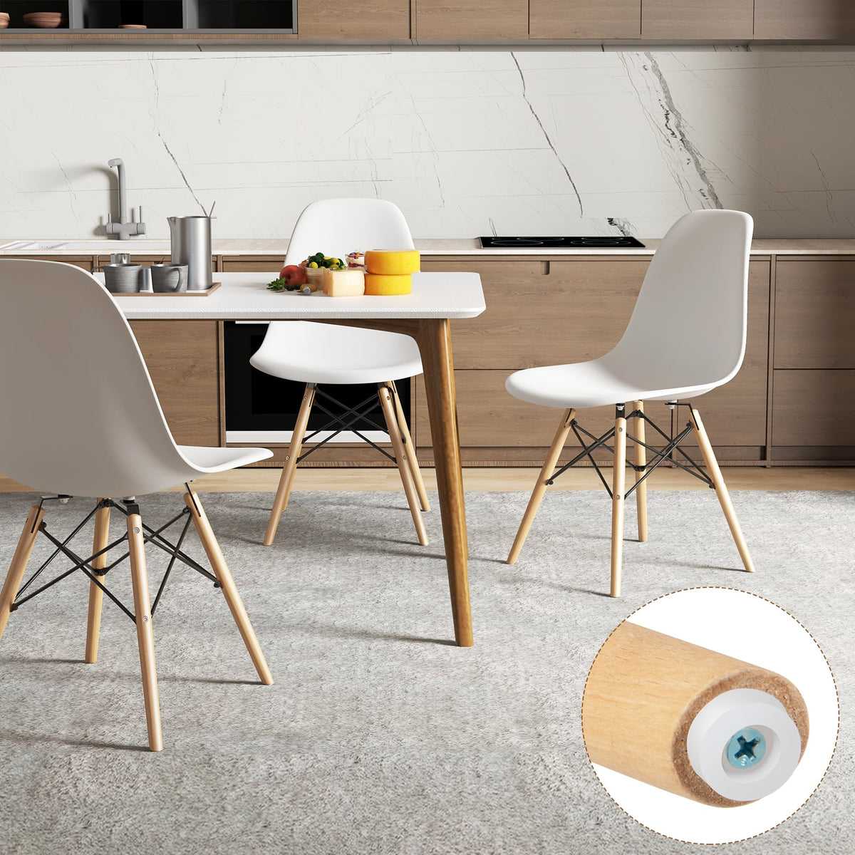 Set of 4 Modern Dining Side Chair Wood Legs-White-Dining Chairs-DECOROLALA