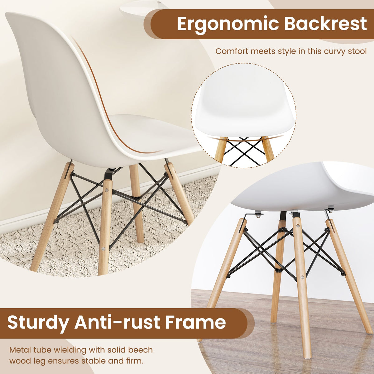 Set of 4 Modern Dining Side Chair Wood Legs-White-Dining Chairs-DECOROLALA