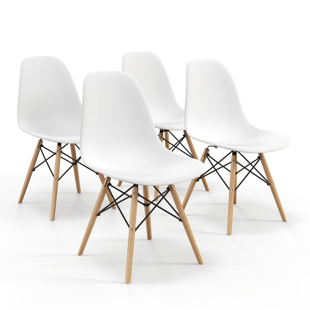 Set of 4 Modern Dining Side Chair Wood Legs-White-Dining Chairs-DECOROLALA