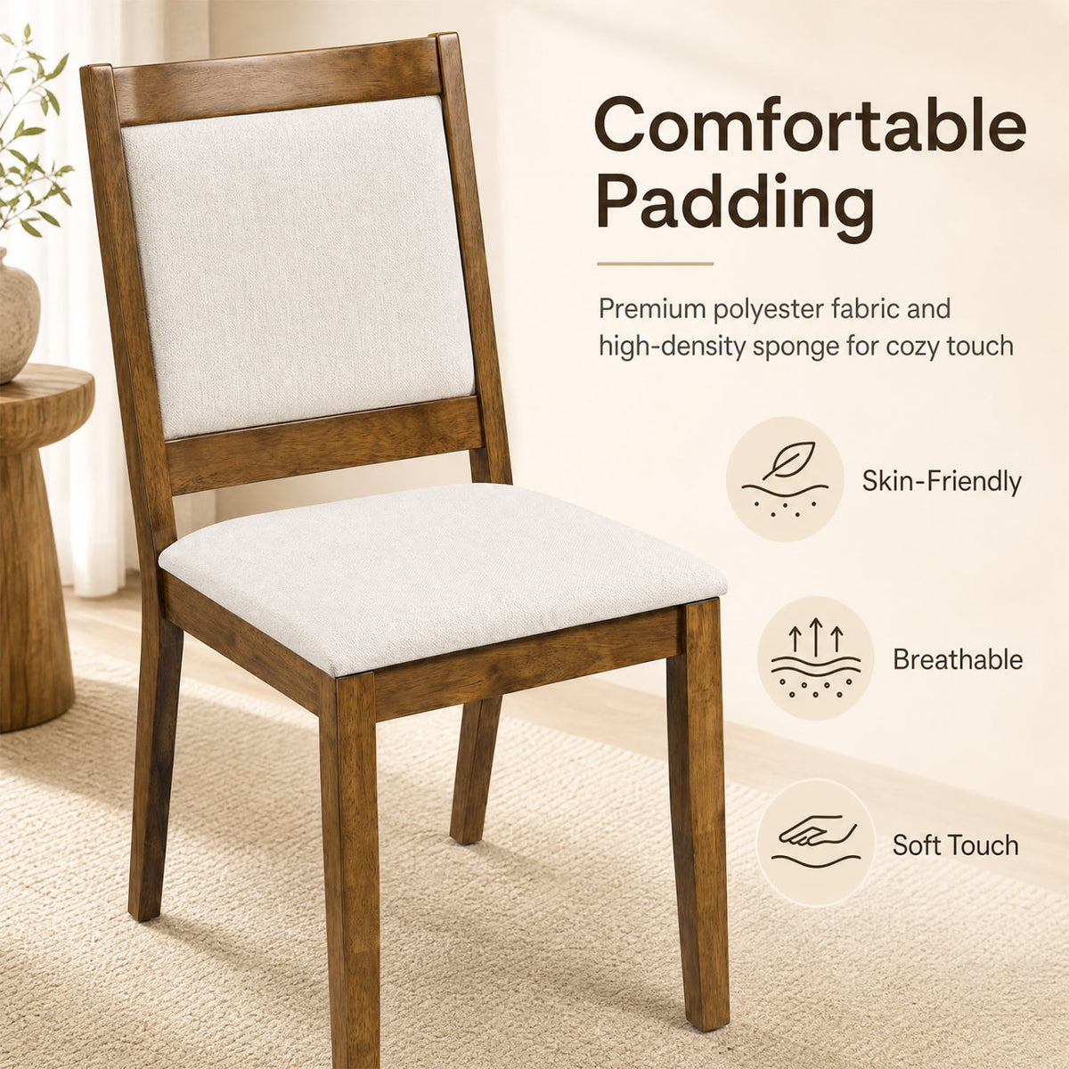 Set of 4 Modern Dining Upholstered Kitchen Chair with Padded Backrest-Walnut-Dining Chairs-DECOROLALA