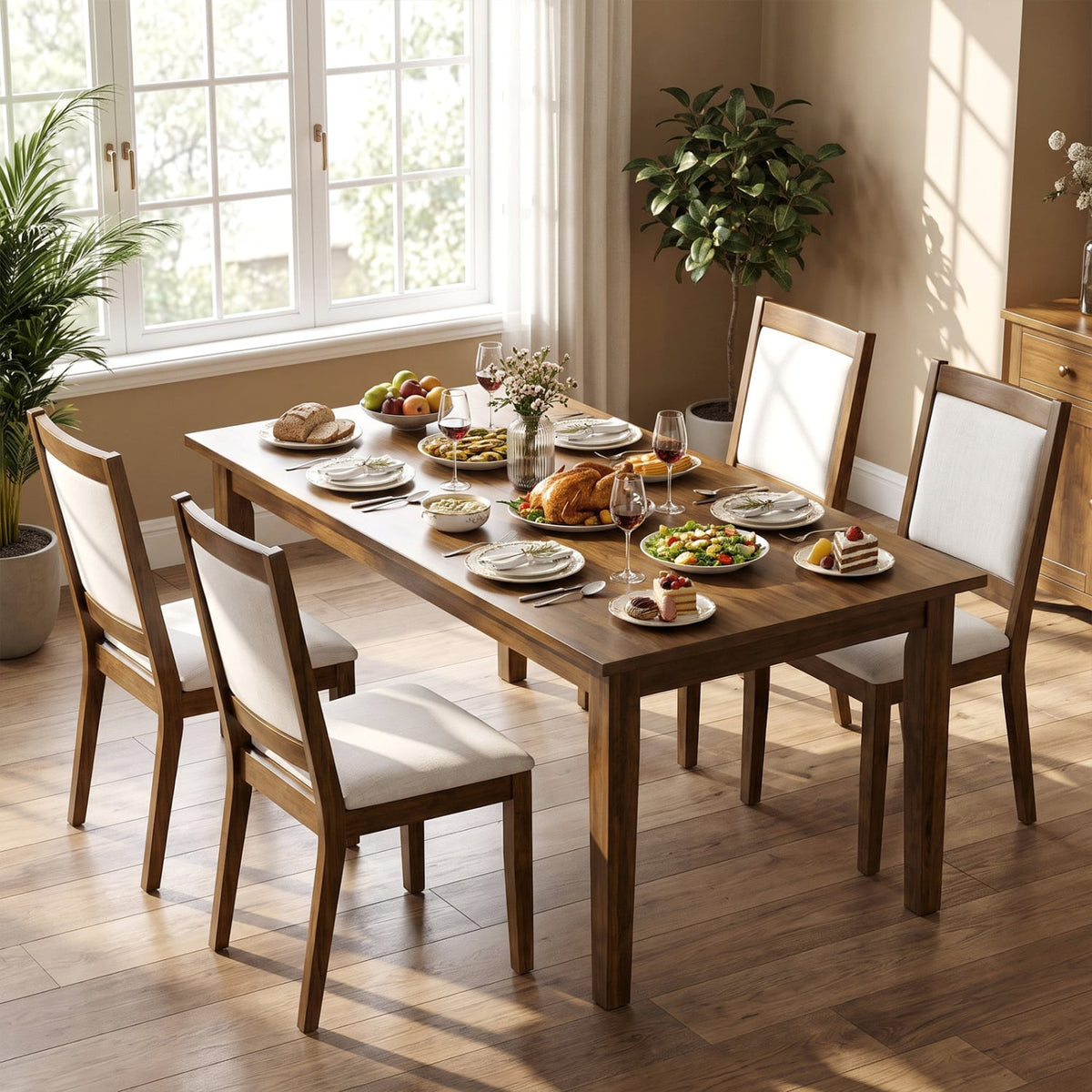 Set of 4 Modern Dining Upholstered Kitchen Chair with Padded Backrest-Walnut-Dining Chairs-DECOROLALA