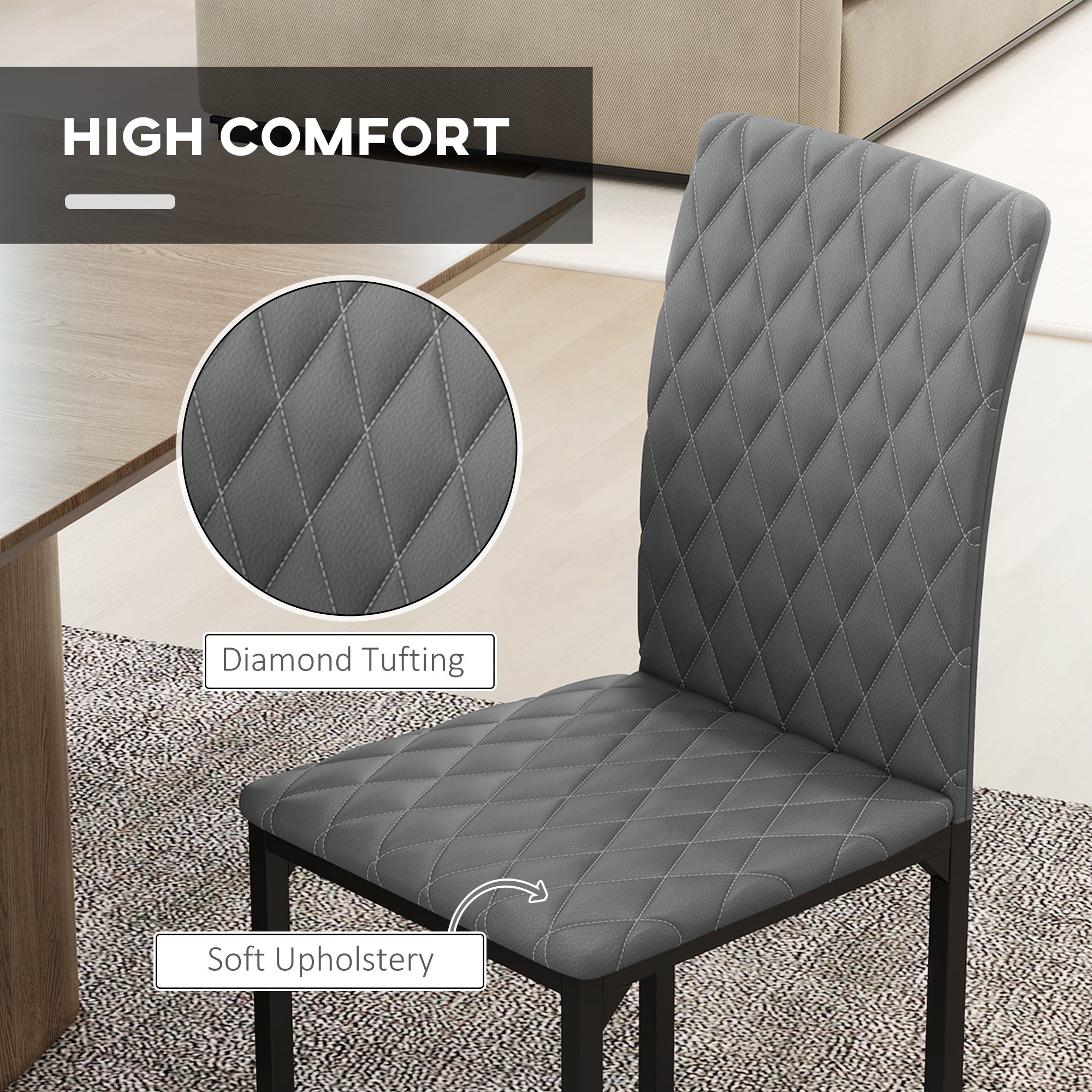 Set of 4 Modern Tufted Dining Chairs - Grey Faux Leather-Home Furnishings > Kitchen & Dining Furniture > Dining Chairs-DECOROLALA