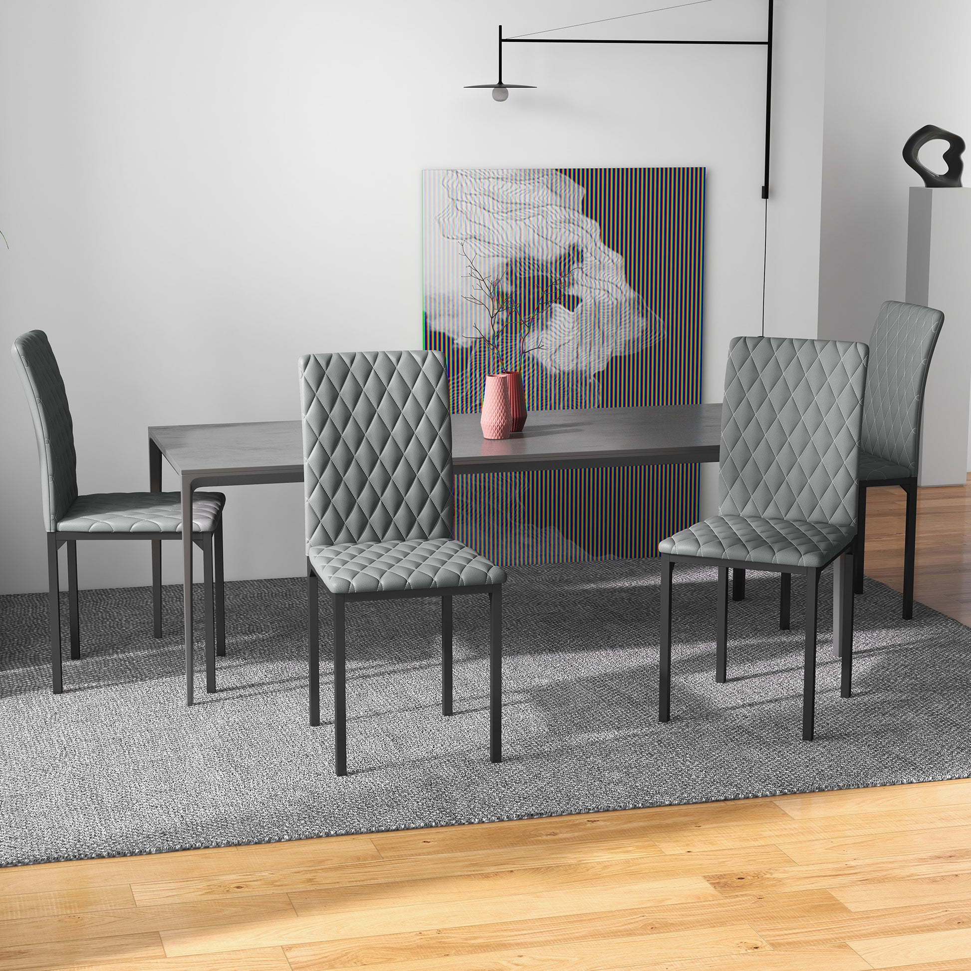 Set of 4 Modern Tufted Dining Chairs - Grey Faux Leather-Home Furnishings > Kitchen & Dining Furniture > Dining Chairs-DECOROLALA