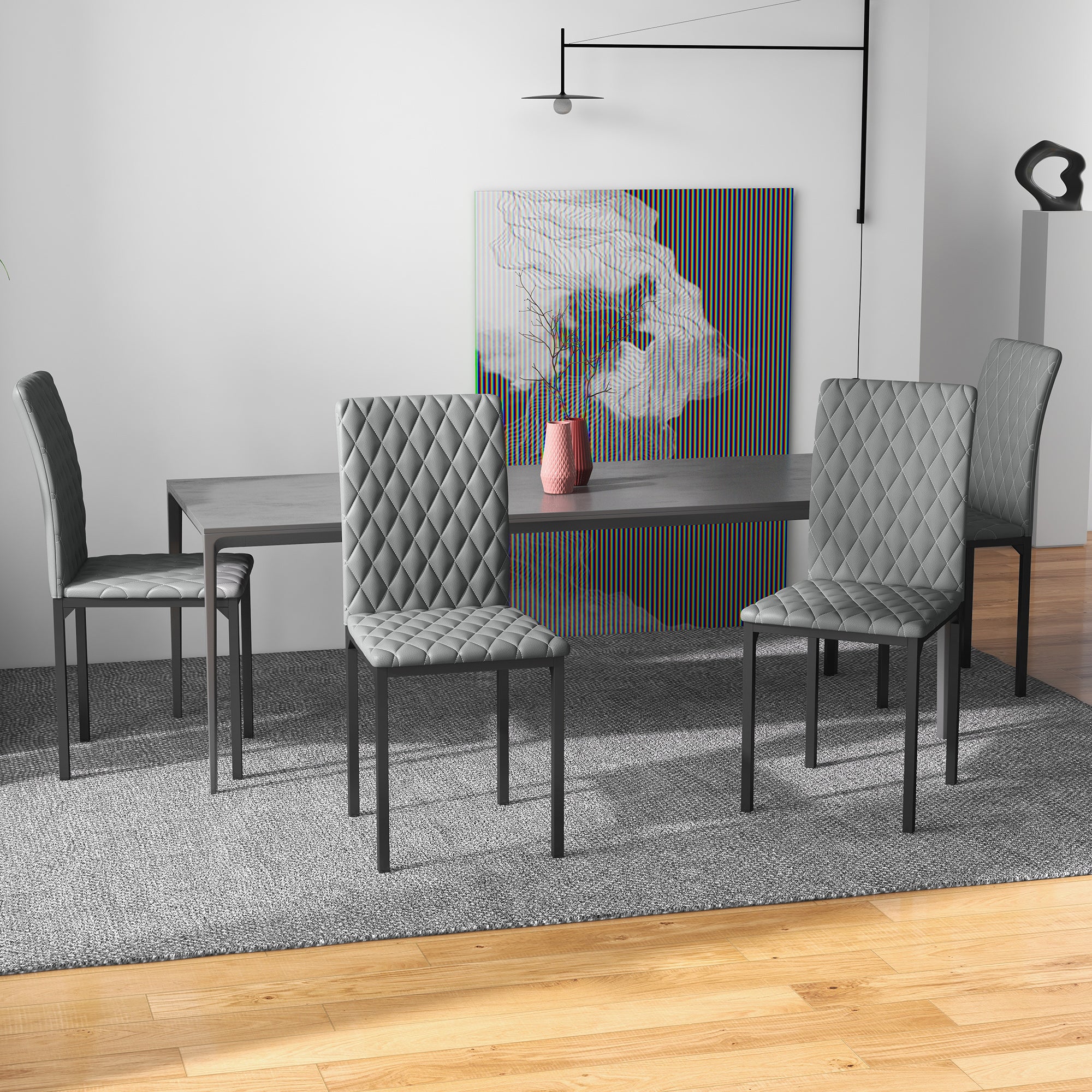 Set of 4 Modern Tufted Dining Chairs - Grey Faux Leather-Home Furnishings > Kitchen & Dining Furniture > Dining Chairs-DECOROLALA