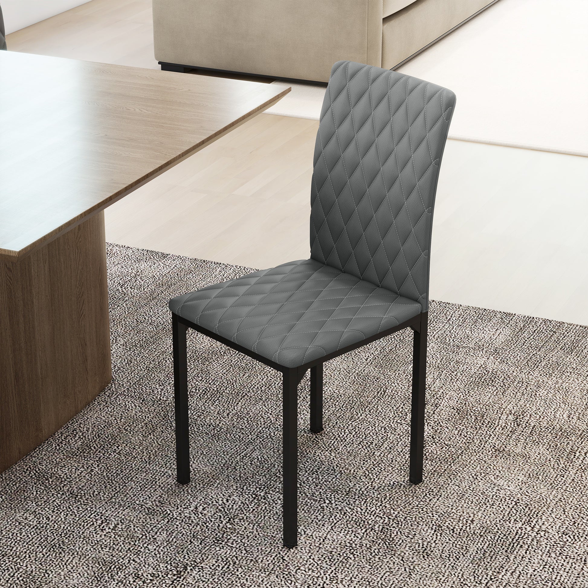 Set of 4 Modern Tufted Dining Chairs - Grey Faux Leather-Home Furnishings > Kitchen & Dining Furniture > Dining Chairs-DECOROLALA