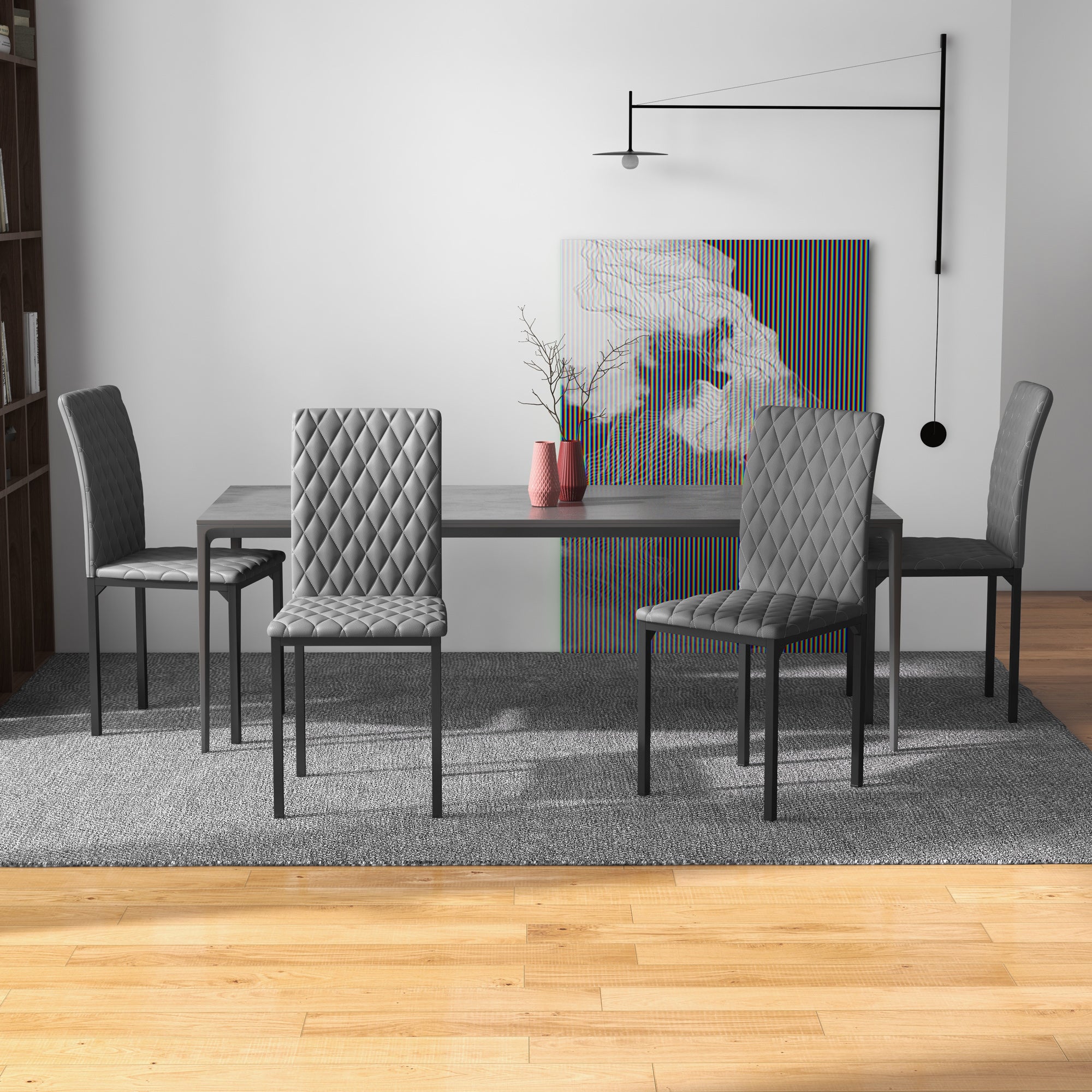Set of 4 Modern Tufted Dining Chairs - Grey Faux Leather-Home Furnishings > Kitchen & Dining Furniture > Dining Chairs-DECOROLALA