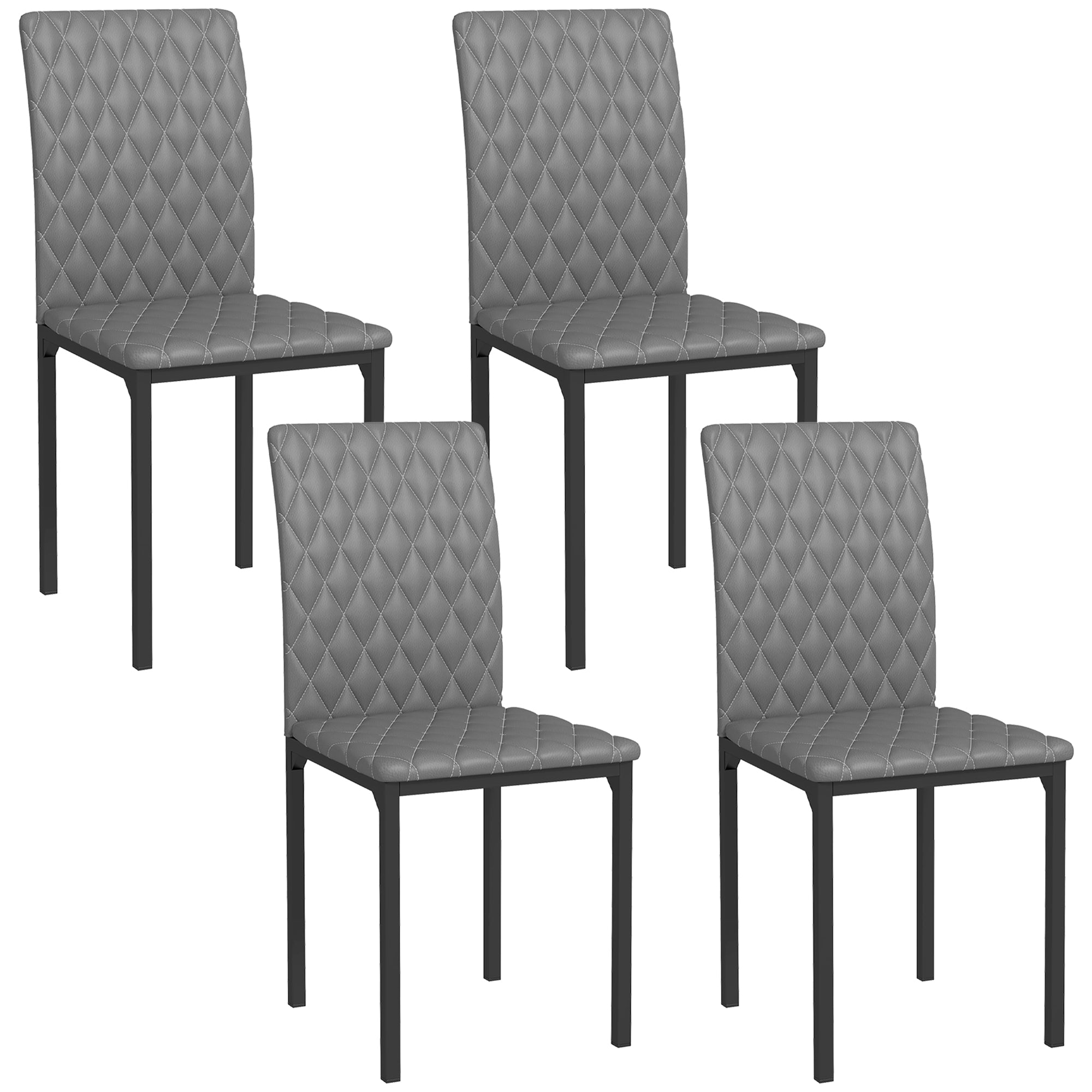 Set of 4 Modern Tufted Dining Chairs - Grey Faux Leather-Home Furnishings > Kitchen & Dining Furniture > Dining Chairs-DECOROLALA
