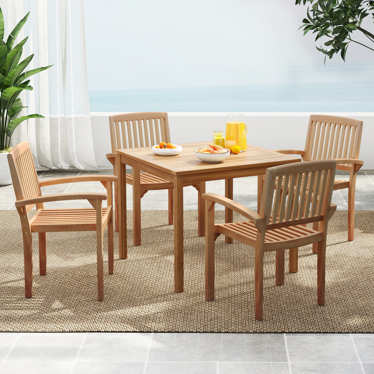 Set of 4 Outdoor Patio Chair with Slatted Seat and Curved Seat-Patio Dining Chairs-DECOROLALA