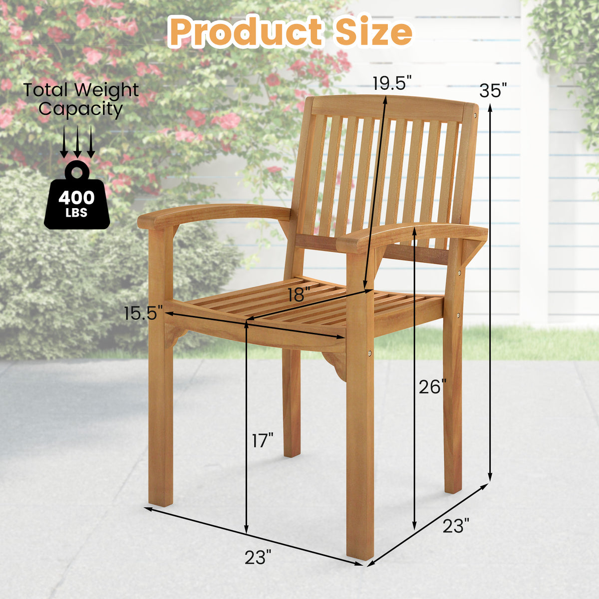Set of 4 Outdoor Patio Chair with Slatted Seat and Curved Seat-Patio Dining Chairs-DECOROLALA