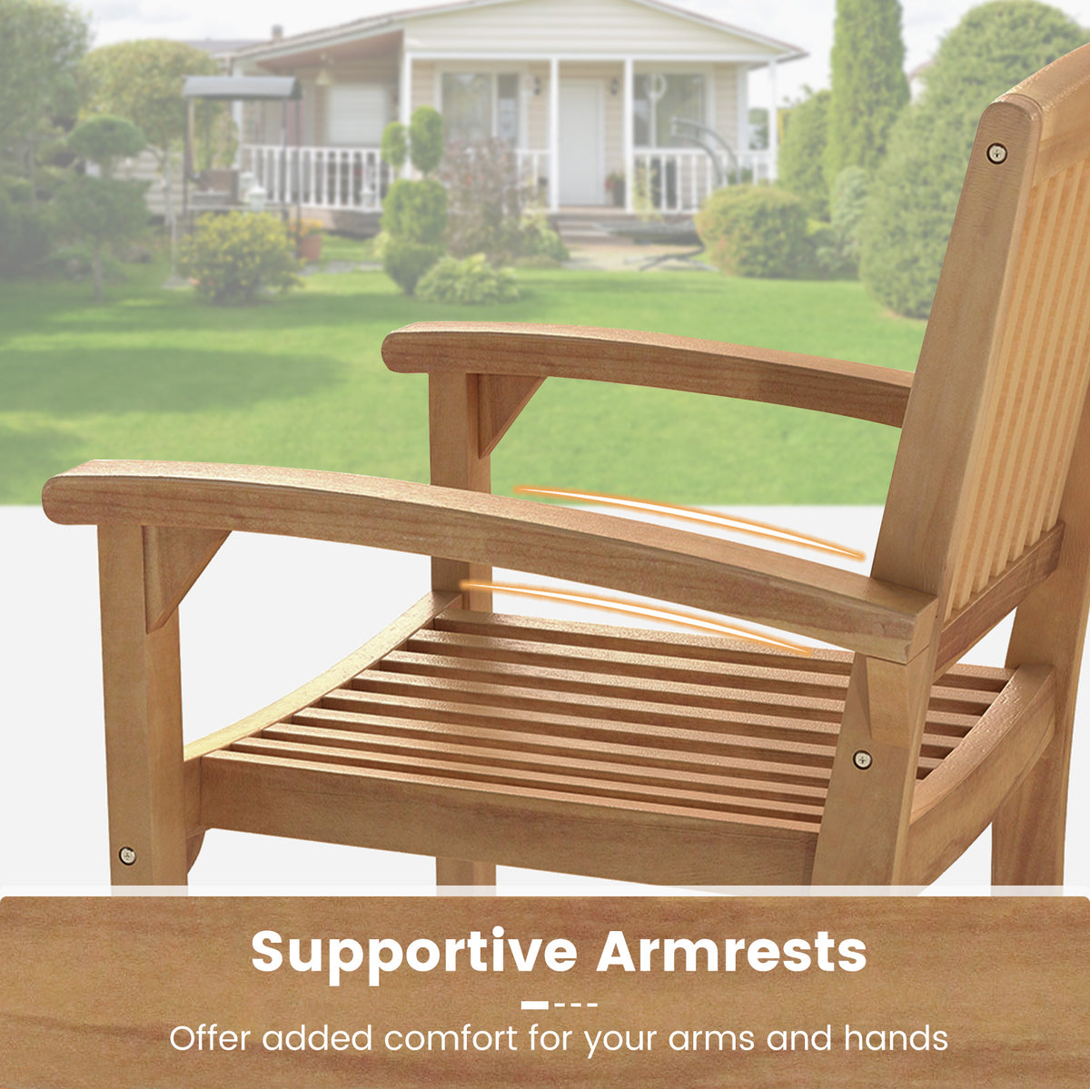 Set of 4 Outdoor Patio Chair with Slatted Seat and Curved Seat-Patio Dining Chairs-DECOROLALA