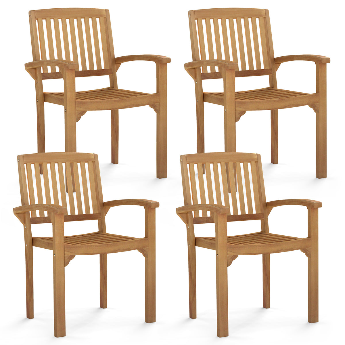Set of 4 Outdoor Patio Chair with Slatted Seat and Curved Seat-Patio Dining Chairs-DECOROLALA
