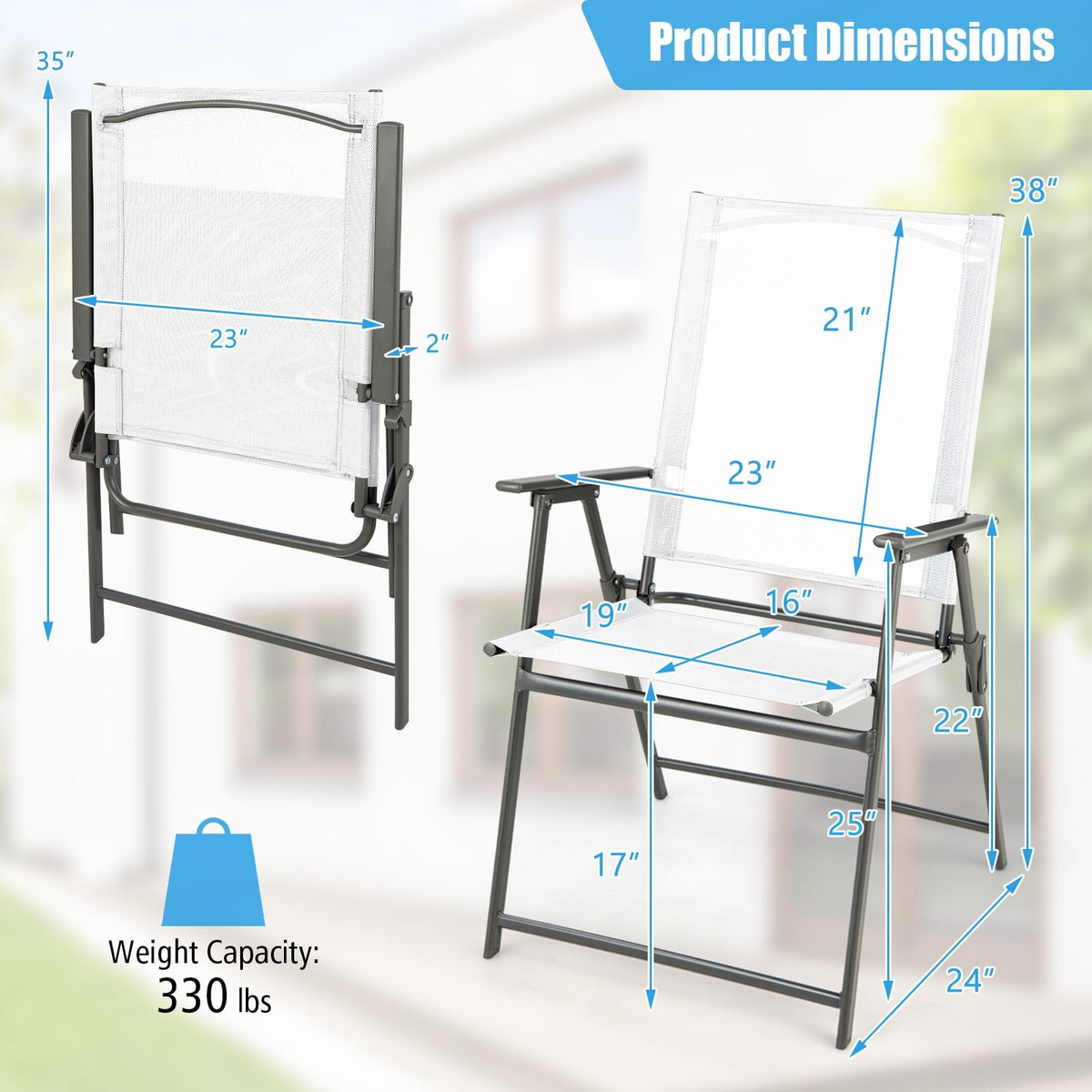 Set of 4 Patio Folding Chair Set with Rustproof Metal Frame-White-Beach & Lawn Chairs-DECOROLALA
