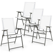 Set of 4 Patio Folding Chair Set with Rustproof Metal Frame-White-Beach & Lawn Chairs-DECOROLALA