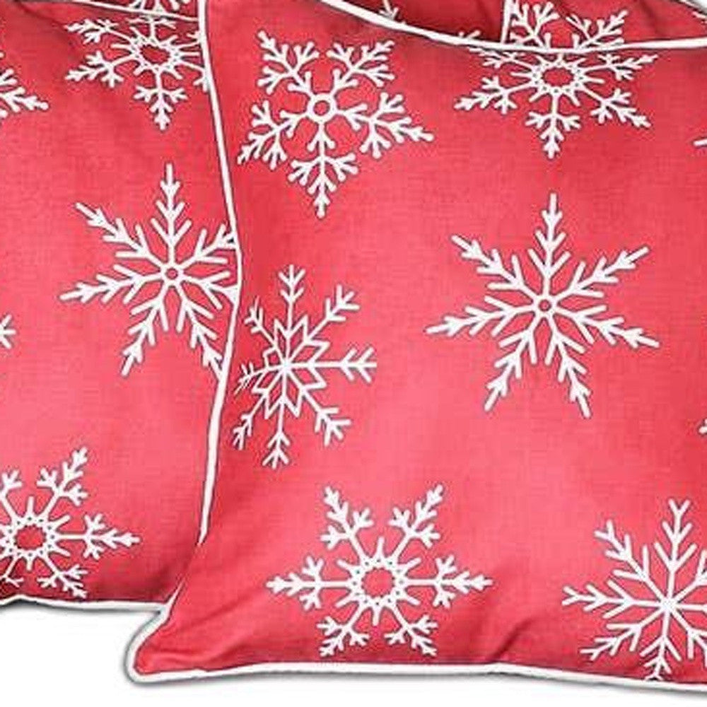 Set of 4 Red and White Snowflakes Throw Pillows-Accent Throw Pillows-DECOROLALA