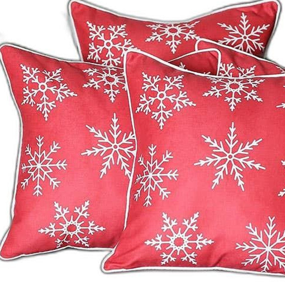 Set of 4 Red and White Snowflakes Throw Pillows-Accent Throw Pillows-DECOROLALA
