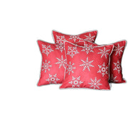 Set of 4 Red and White Snowflakes Throw Pillows-Accent Throw Pillows-DECOROLALA