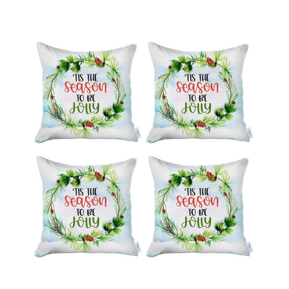 Set of 4 Tis the Season Christmas Throw Pillow Covers-Accent Throw Pillows-DECOROLALA