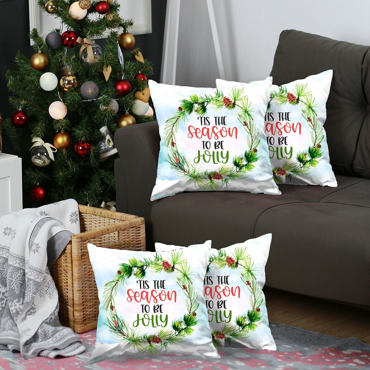 Set of 4 Tis the Season Christmas Throw Pillow Covers-Accent Throw Pillows-DECOROLALA