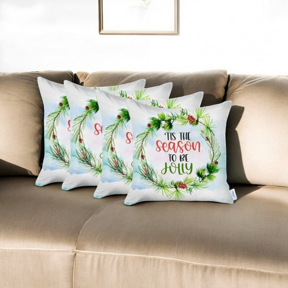 Set of 4 Tis the Season Christmas Throw Pillow Covers-Accent Throw Pillows-DECOROLALA