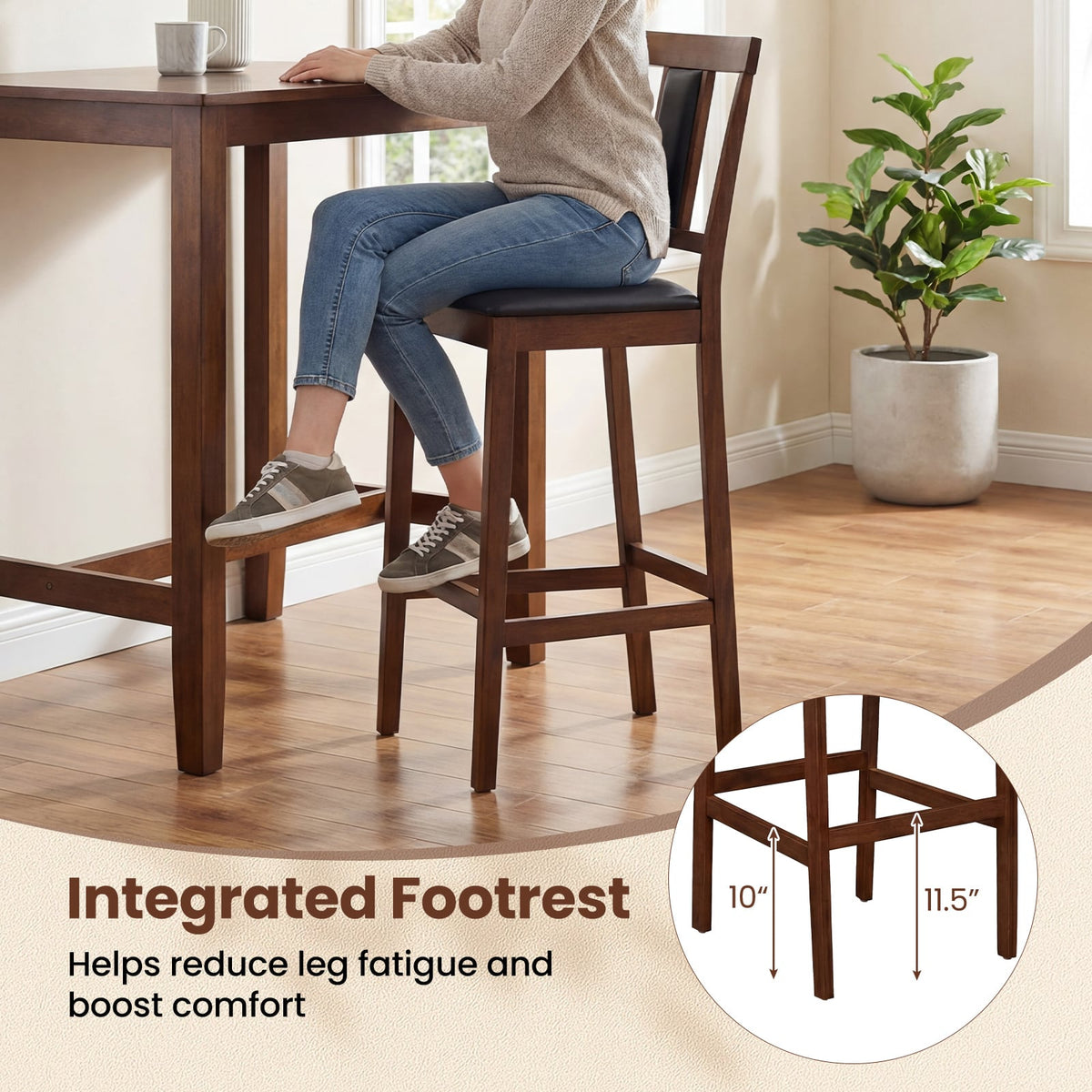 Set of 4 Upholstered Barstool 29.5 Inch Bar Height with Solid Rubber Wood Frame-Walnut-Bar Stools-DECOROLALA