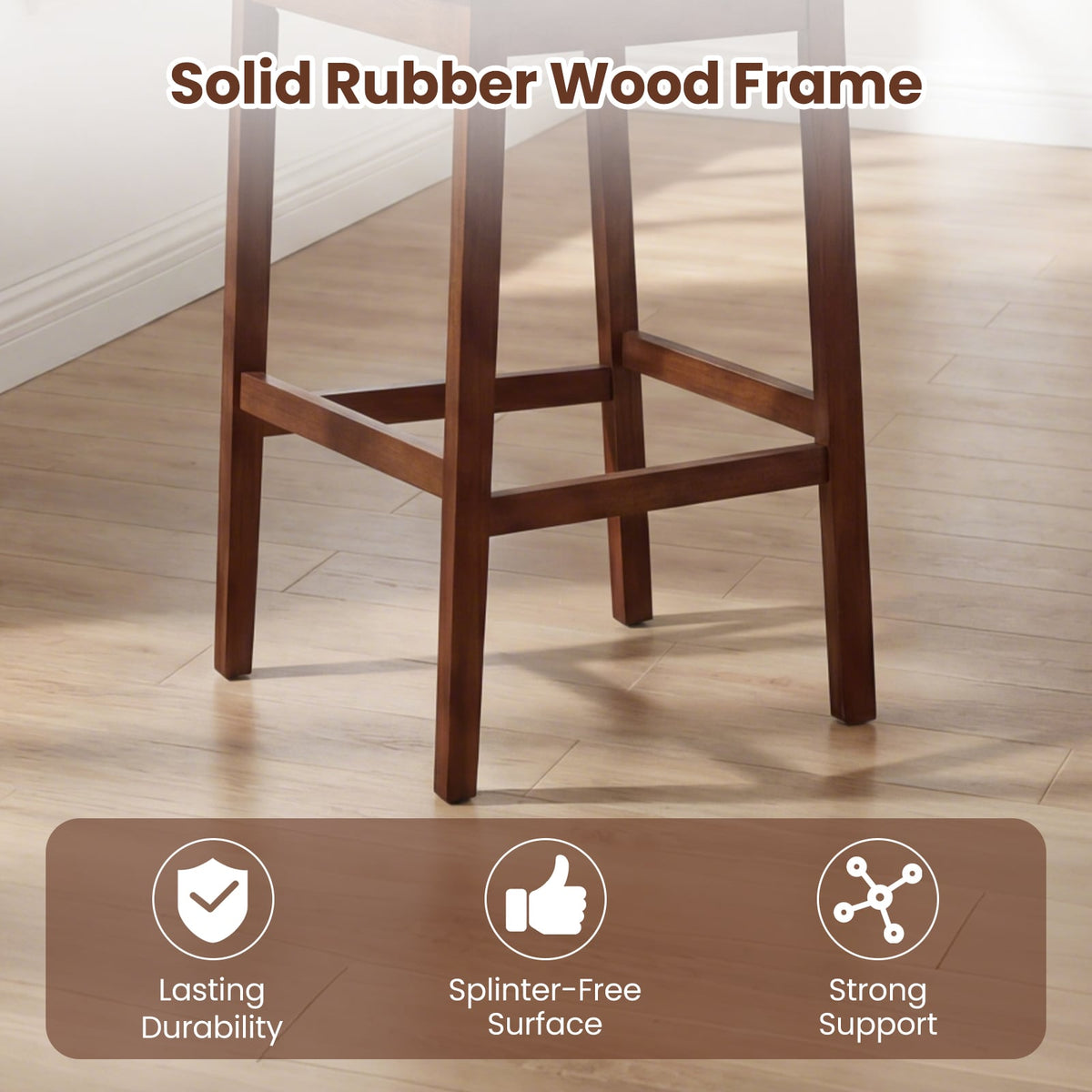 Set of 4 Upholstered Barstool 29.5 Inch Bar Height with Solid Rubber Wood Frame-Walnut-Bar Stools-DECOROLALA