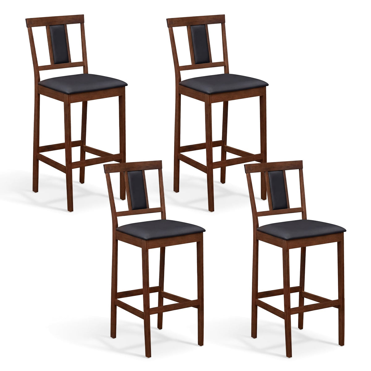 Set of 4 Upholstered Barstool 29.5 Inch Bar Height with Solid Rubber Wood Frame-Walnut-Bar Stools-DECOROLALA