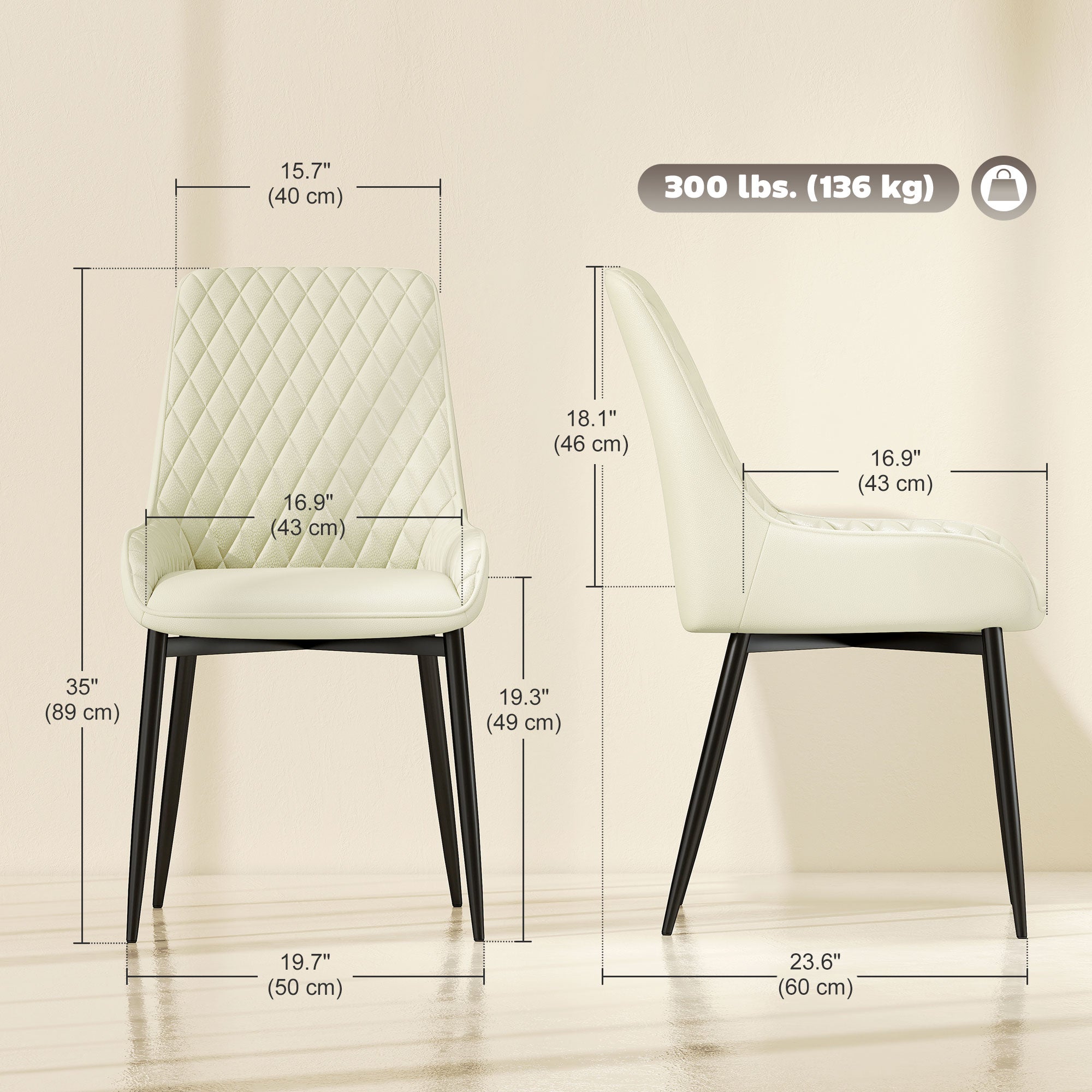 Set of 4 Upholstered Dining Chairs - Cream White Tufted-DECOROLALA