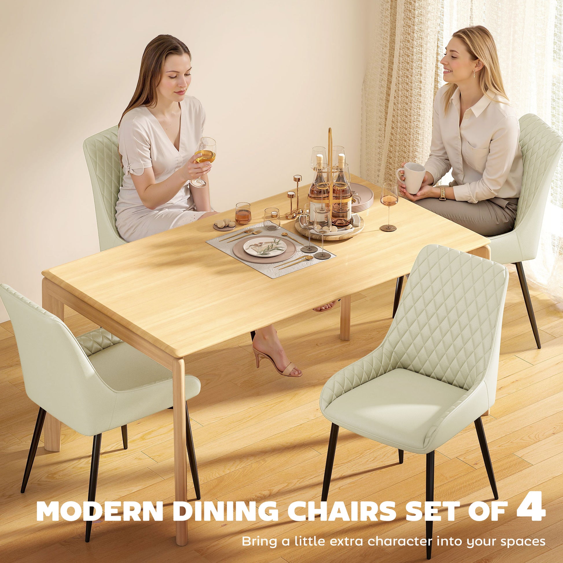Set of 4 Upholstered Dining Chairs - Cream White Tufted-DECOROLALA