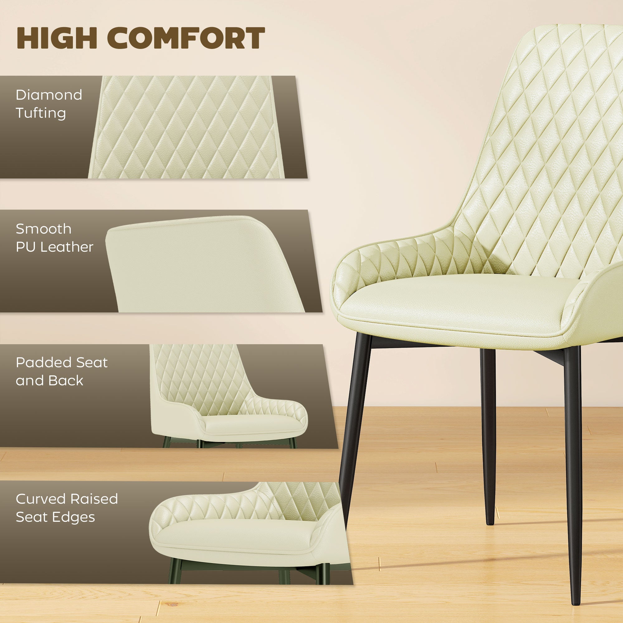 Set of 4 Upholstered Dining Chairs - Cream White Tufted-DECOROLALA