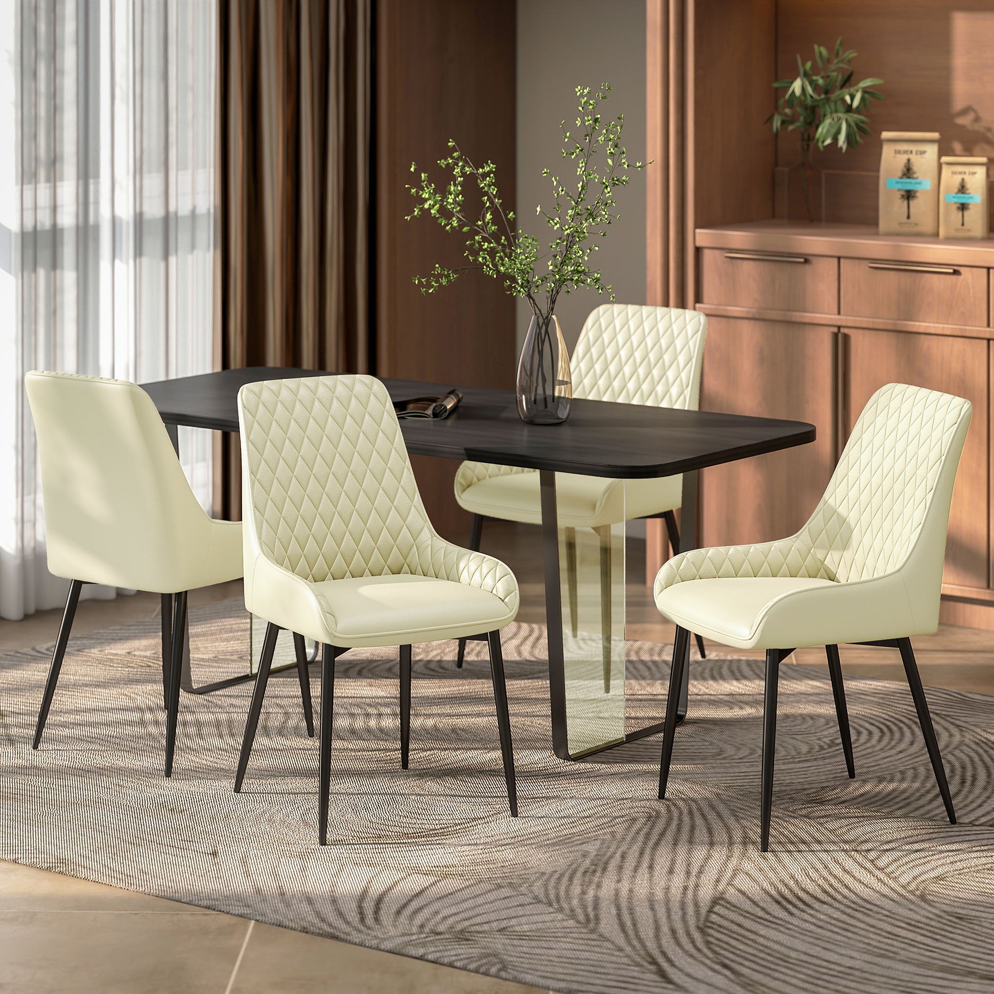 Set of 4 Upholstered Dining Chairs - Cream White Tufted-DECOROLALA