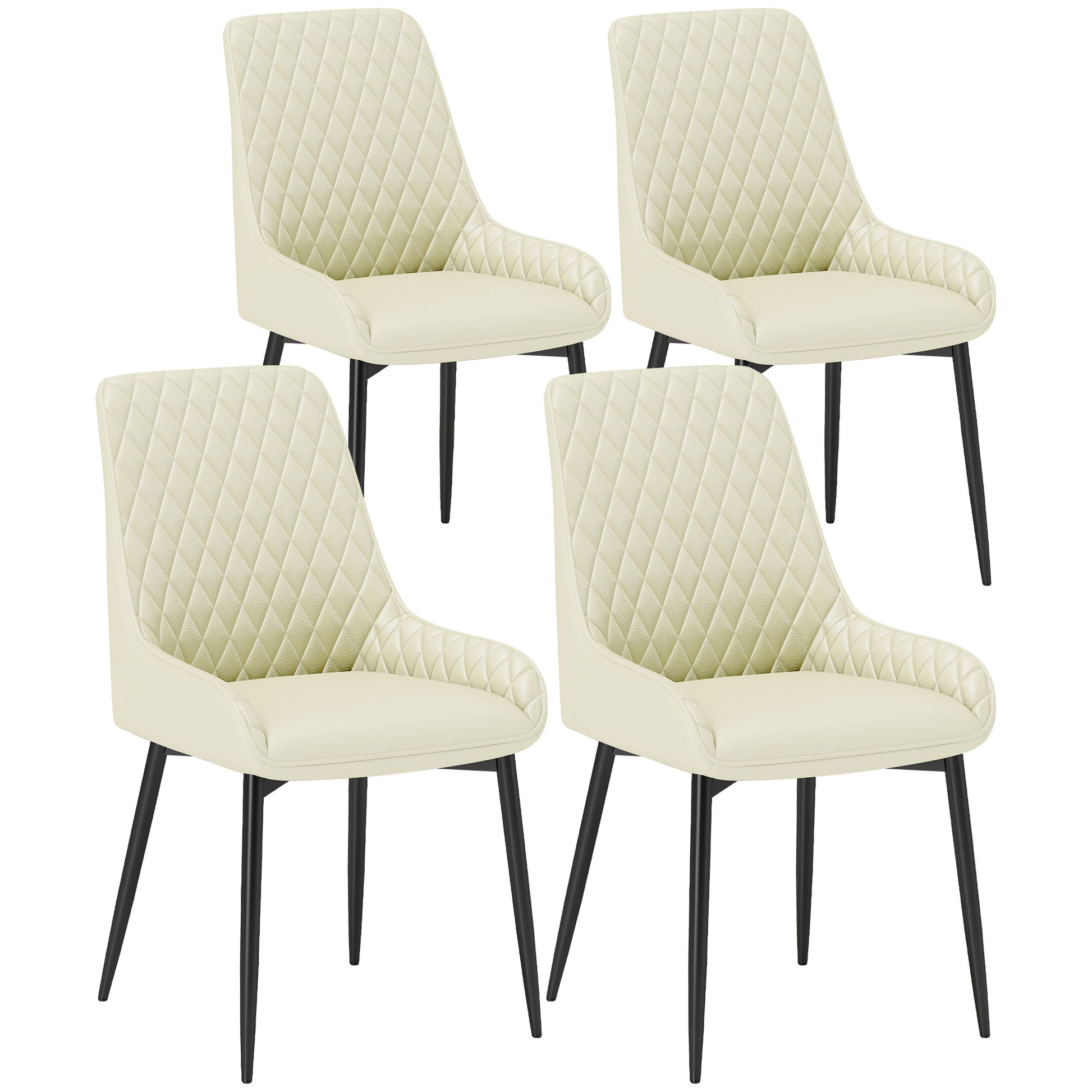 Set of 4 Upholstered Dining Chairs - Cream White Tufted-DECOROLALA