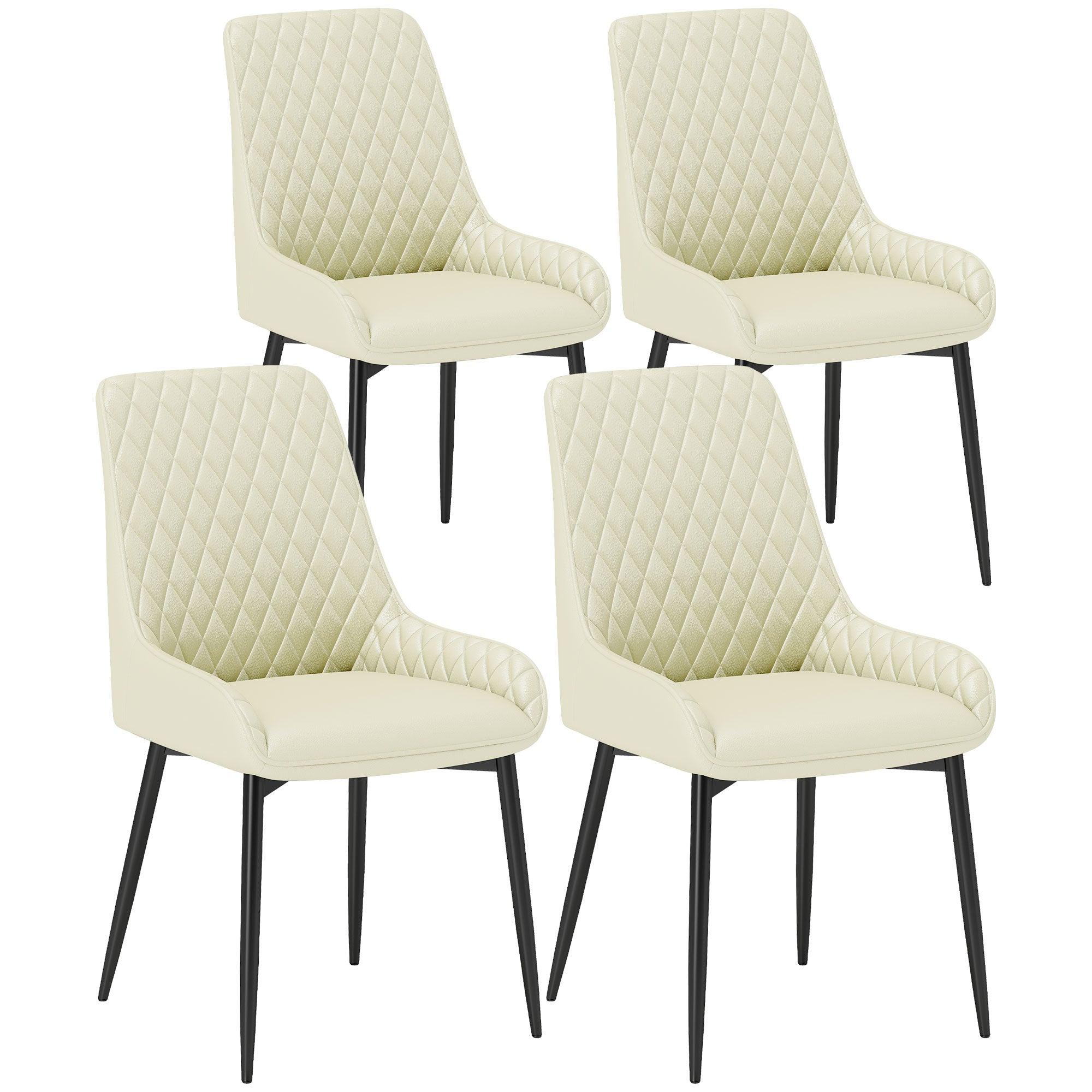 Set of 4 Upholstered Dining Chairs - Cream White Tufted-DECOROLALA