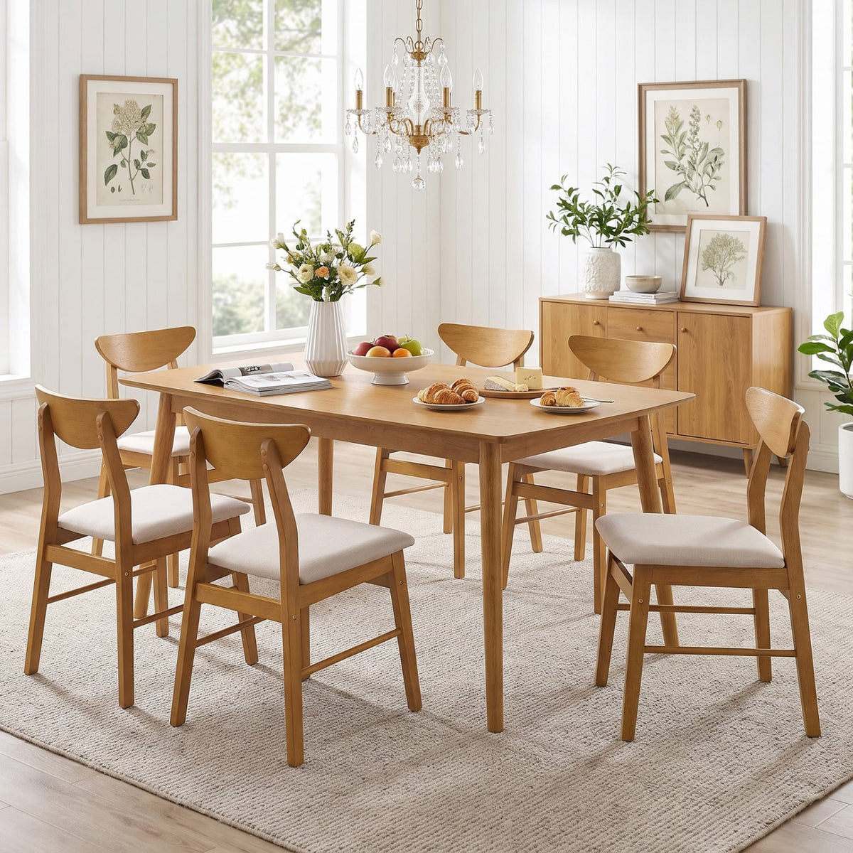 Set of 4 Upholstered Dining Chairs with Curved Backrest and Rubber Wood Frame-Natural-Dining Chairs-DECOROLALA