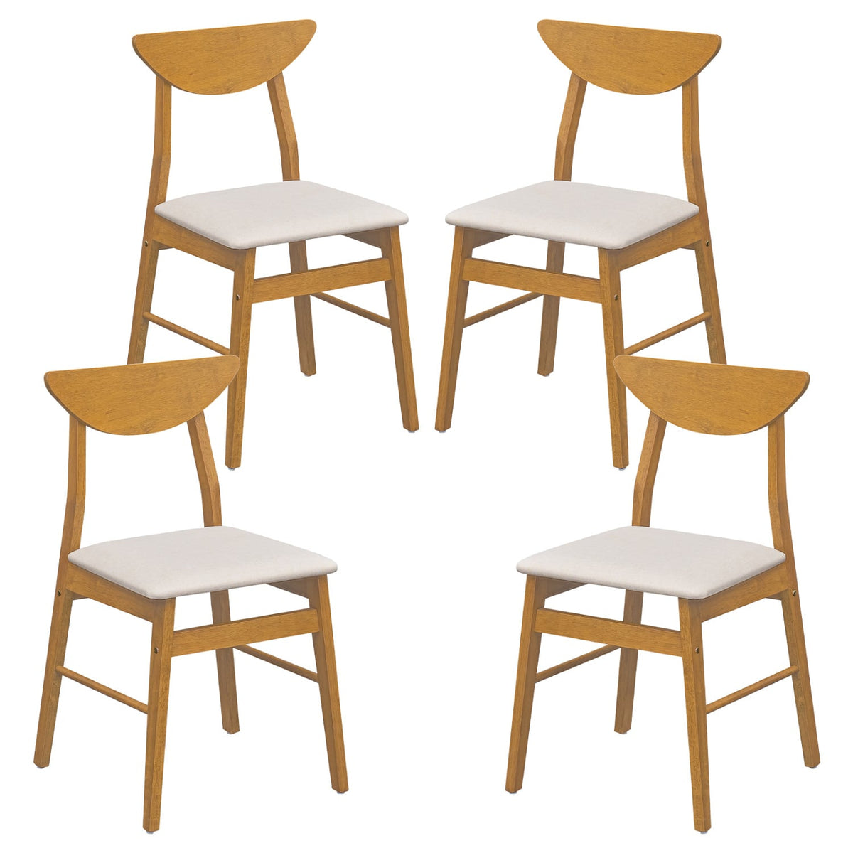 Set of 4 Upholstered Dining Chairs with Curved Backrest and Rubber Wood Frame-Natural-Dining Chairs-DECOROLALA