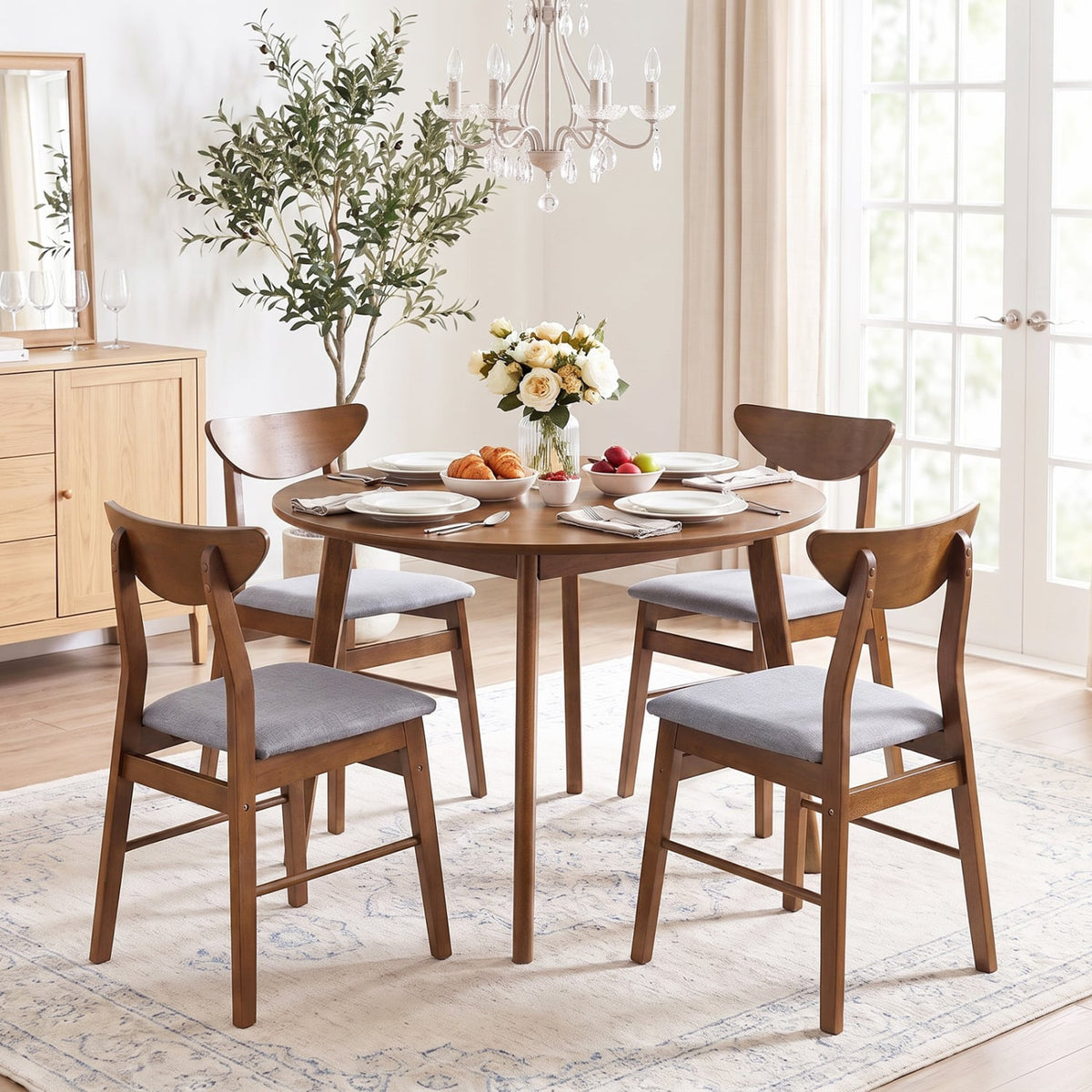 Set of 4 Upholstered Dining Chairs with Curved Backrest and Rubber Wood Frame-Walnut-Dining Chairs-DECOROLALA