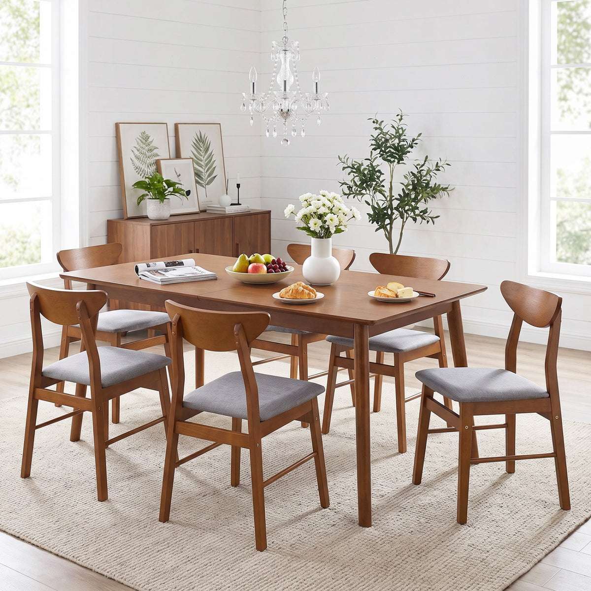 Set of 4 Upholstered Dining Chairs with Curved Backrest and Rubber Wood Frame-Walnut-Dining Chairs-DECOROLALA