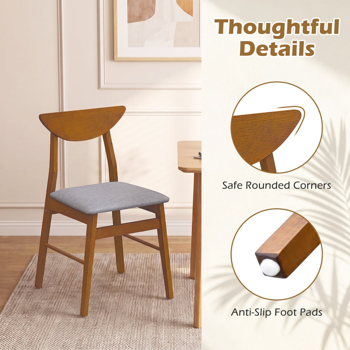 Set of 4 Upholstered Dining Chairs with Curved Backrest and Rubber Wood Frame-Walnut-Dining Chairs-DECOROLALA