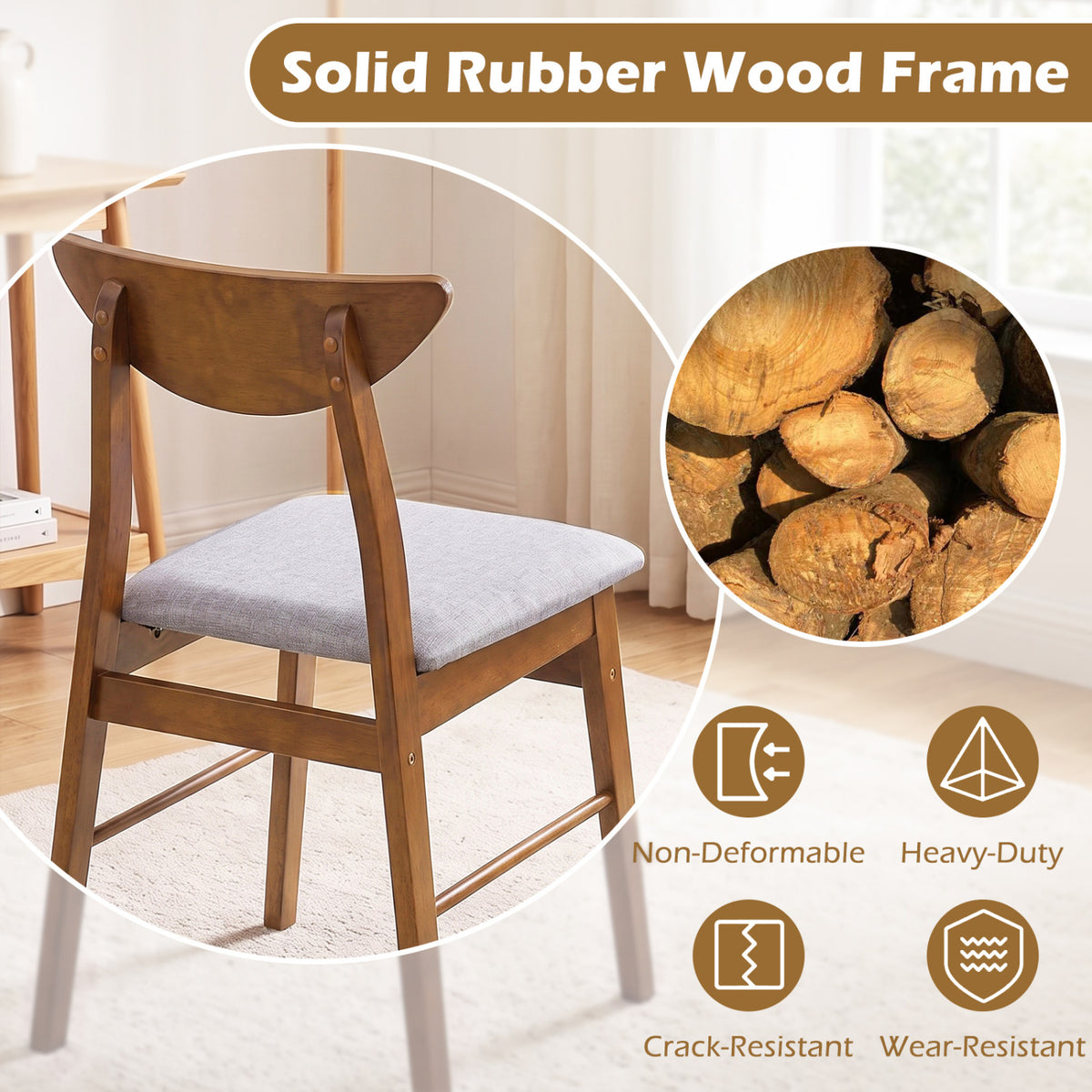 Set of 4 Upholstered Dining Chairs with Curved Backrest and Rubber Wood Frame-Walnut-Dining Chairs-DECOROLALA