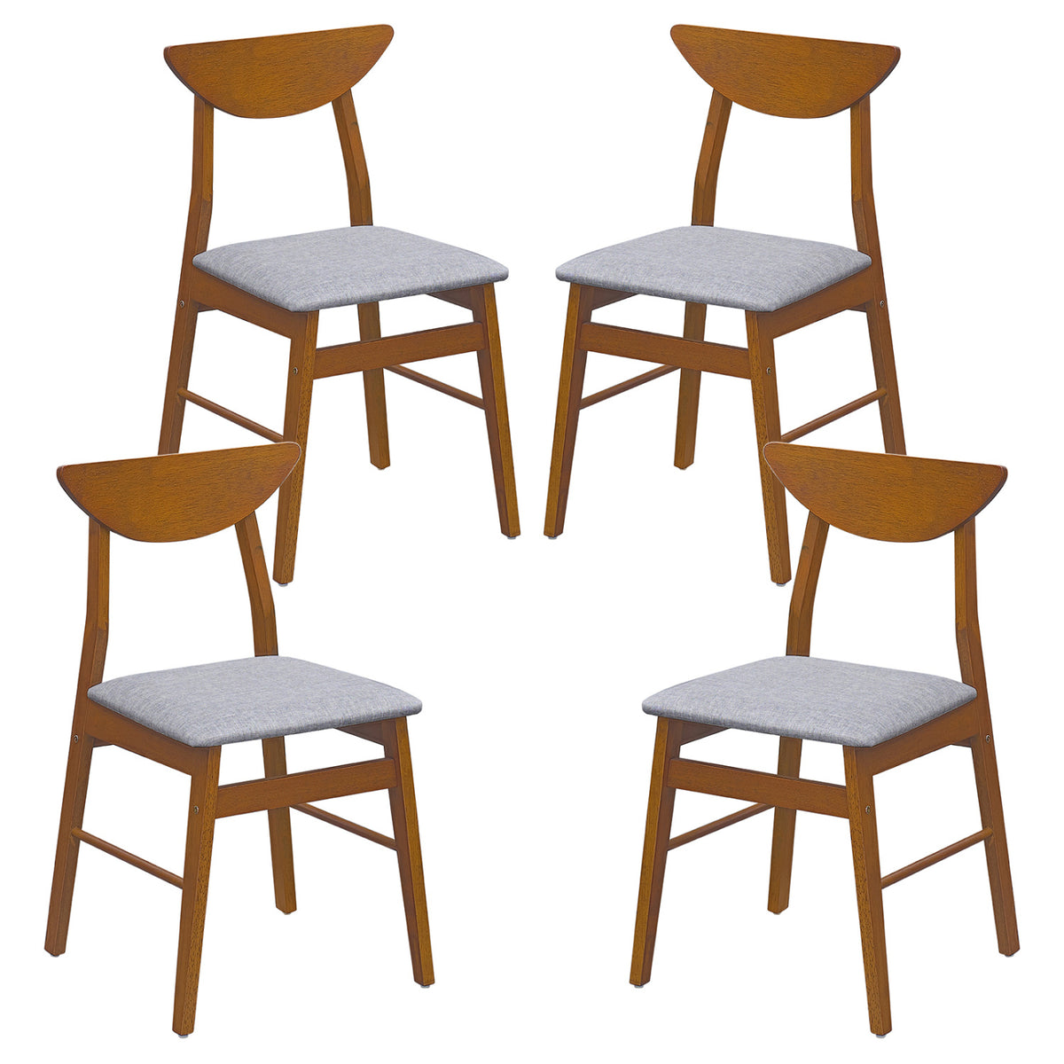 Set of 4 Upholstered Dining Chairs with Curved Backrest and Rubber Wood Frame-Walnut-Dining Chairs-DECOROLALA