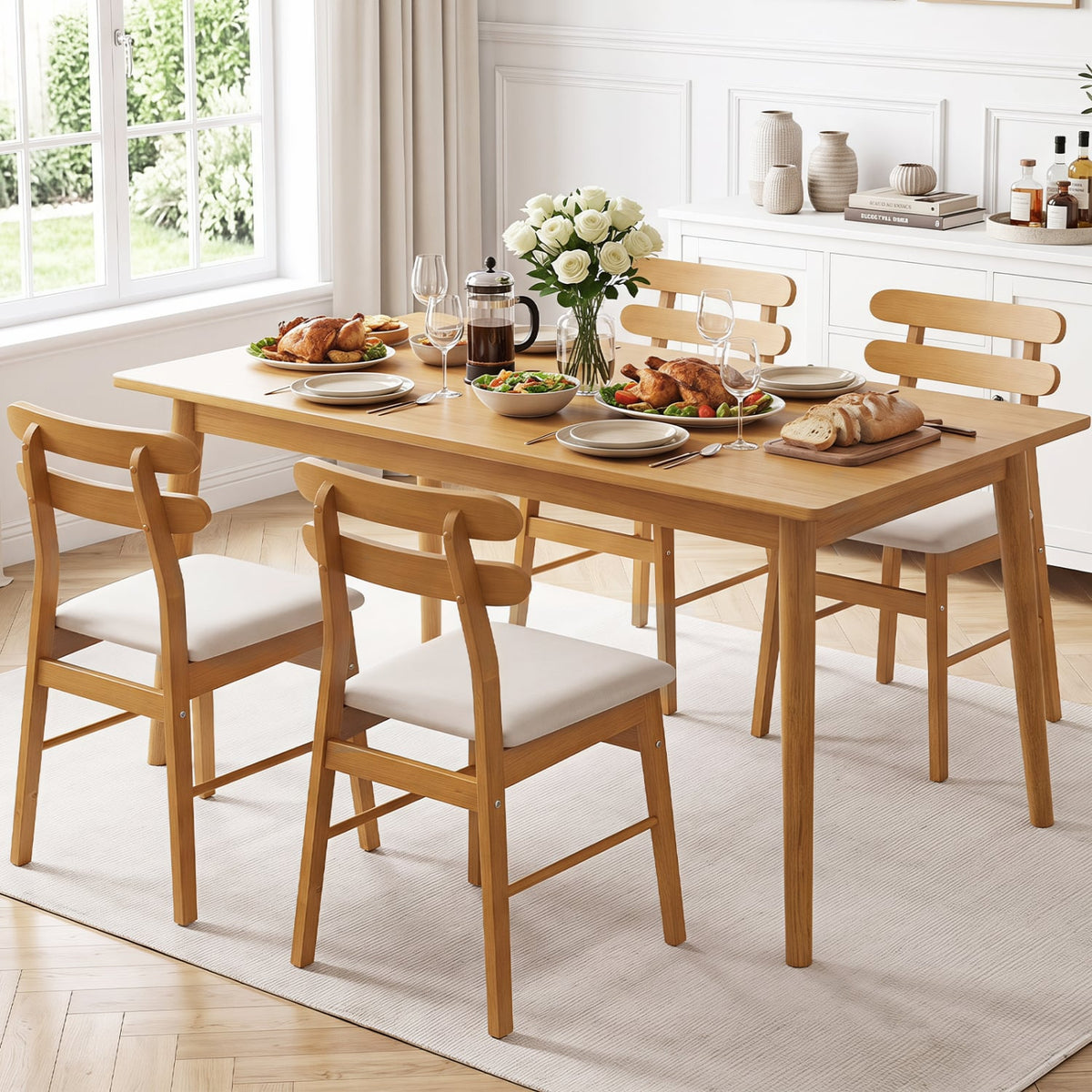 Set of 4 Upholstered Dining Chairs with Padded Seat and Solid Wood Legs-Natural-Dining Chairs-DECOROLALA