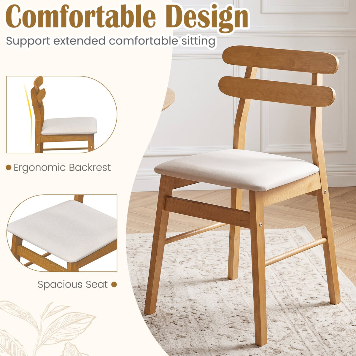 Set of 4 Upholstered Dining Chairs with Padded Seat and Solid Wood Legs-Natural-Dining Chairs-DECOROLALA