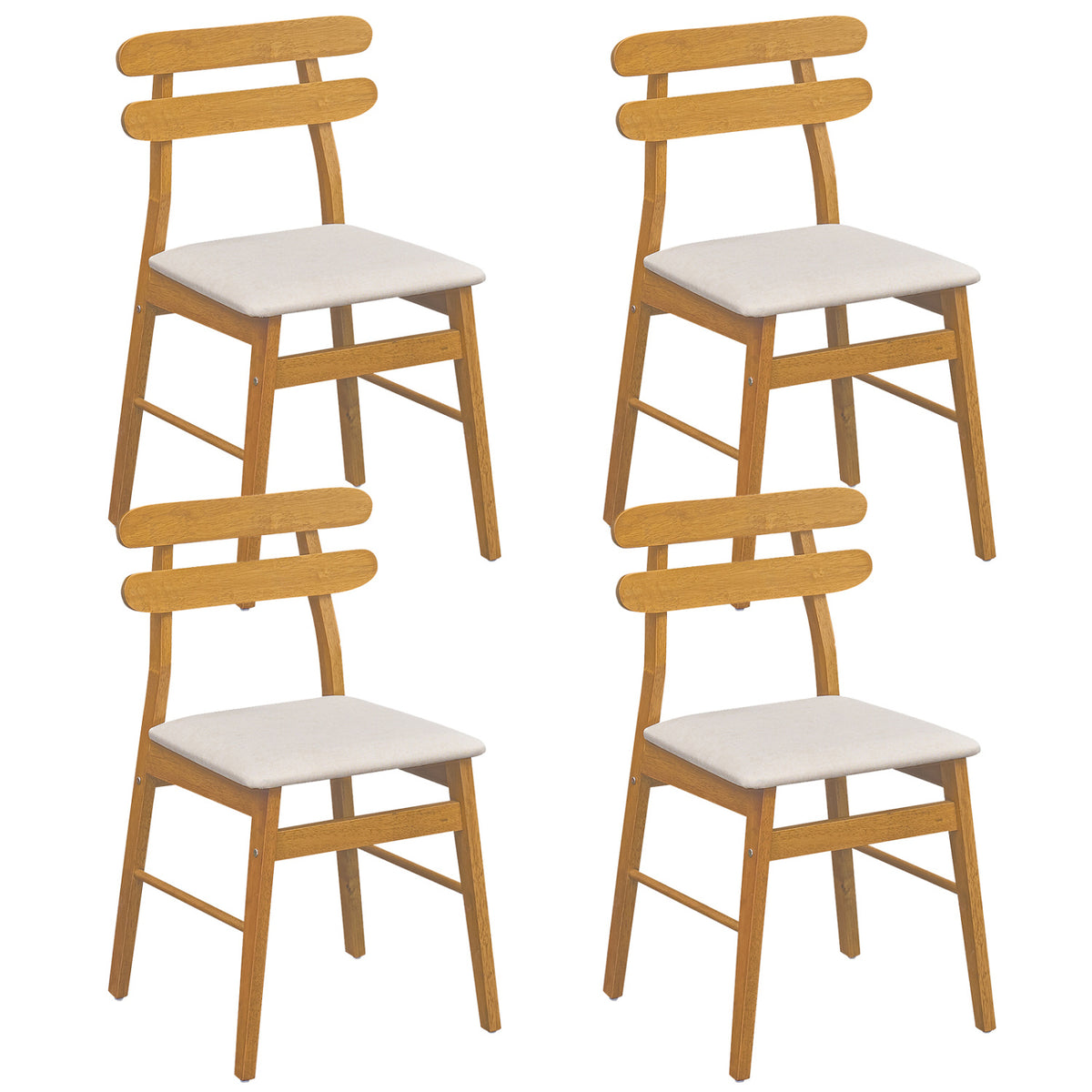 Set of 4 Upholstered Dining Chairs with Padded Seat and Solid Wood Legs-Natural-Dining Chairs-DECOROLALA