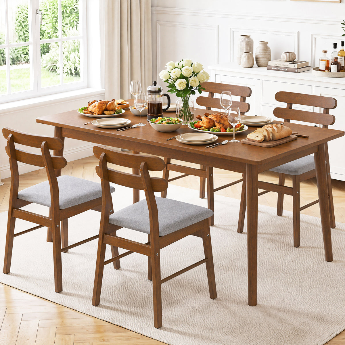 Set of 4 Upholstered Dining Chairs with Padded Seat and Solid Wood Legs-Walnut-Dining Chairs-DECOROLALA