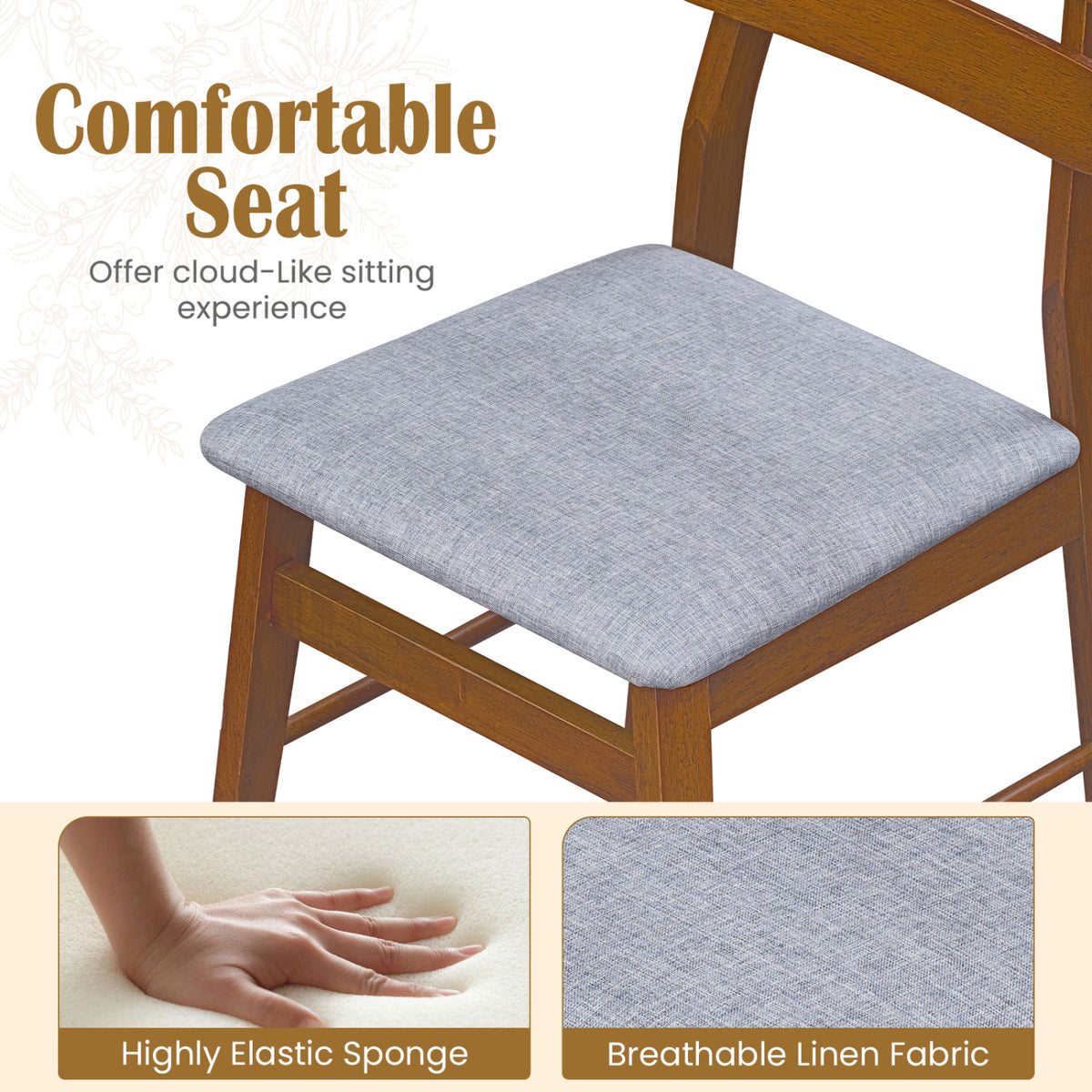 Set of 4 Upholstered Dining Chairs with Padded Seat and Solid Wood Legs-Walnut-Dining Chairs-DECOROLALA
