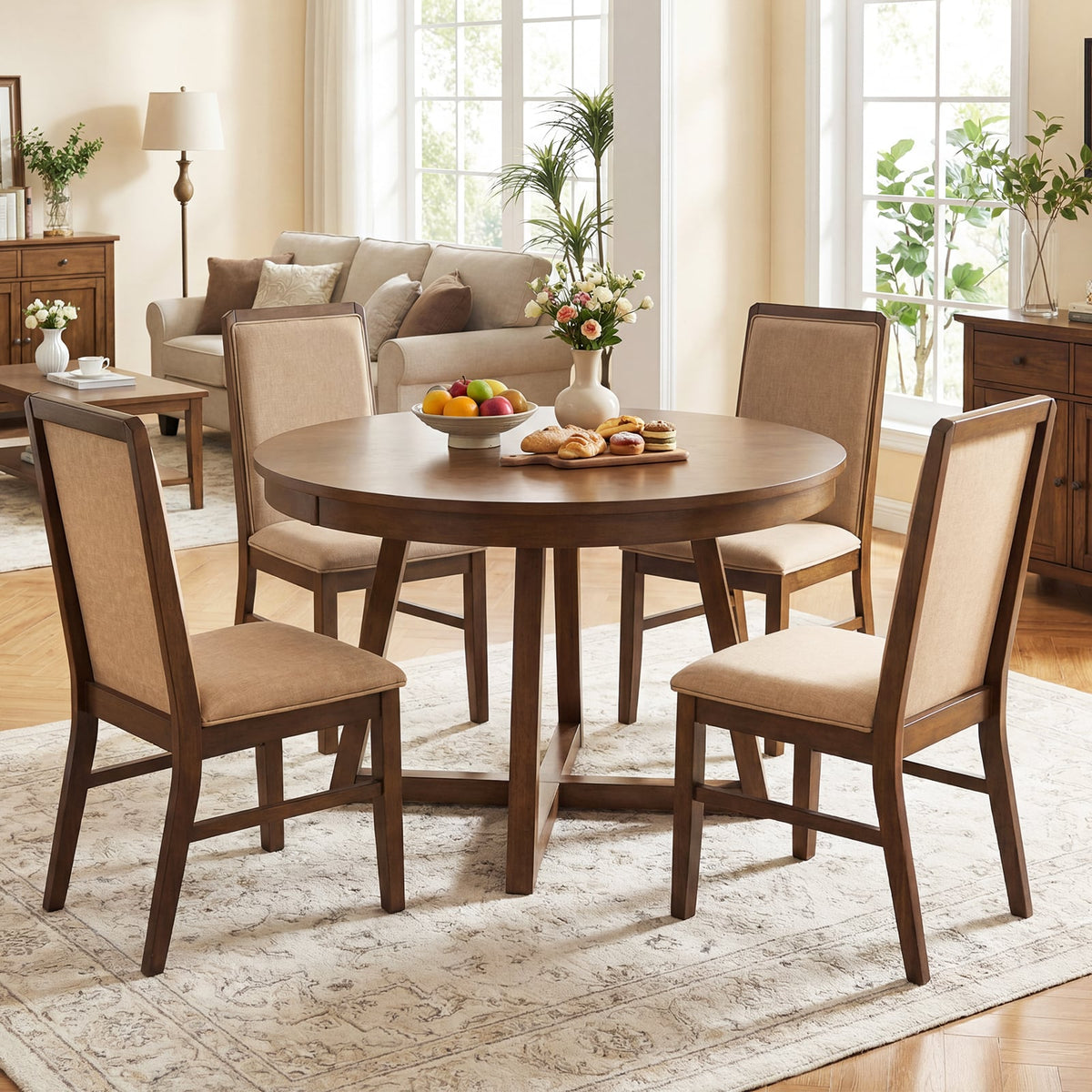 Set of 4 Upholstered Dining Chairs with Solid Rubber Wood Legs-Brown-Dining Chairs-DECOROLALA